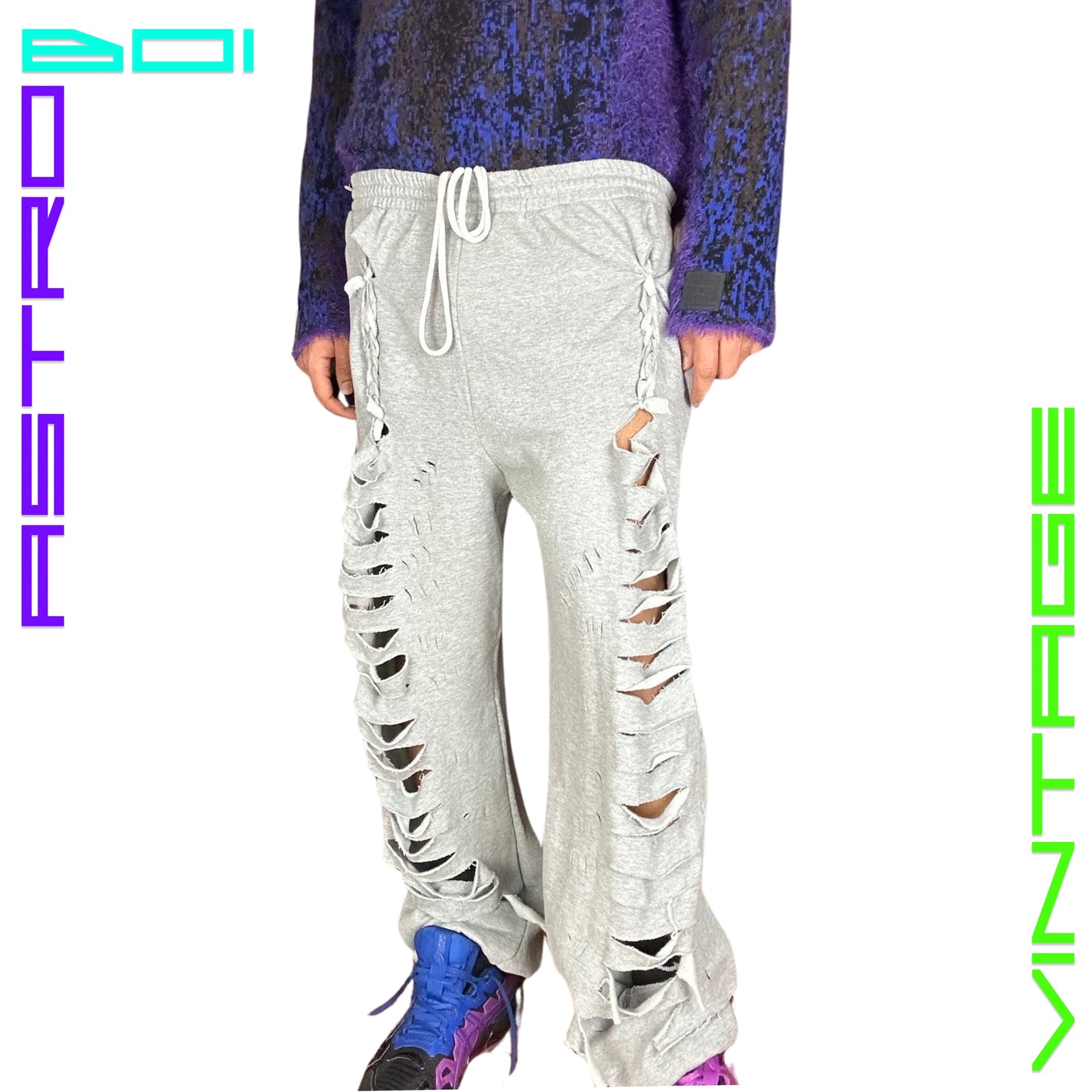 ASTROBOI* GREY TATTERED BAGGY SWEATPANTS_3XL