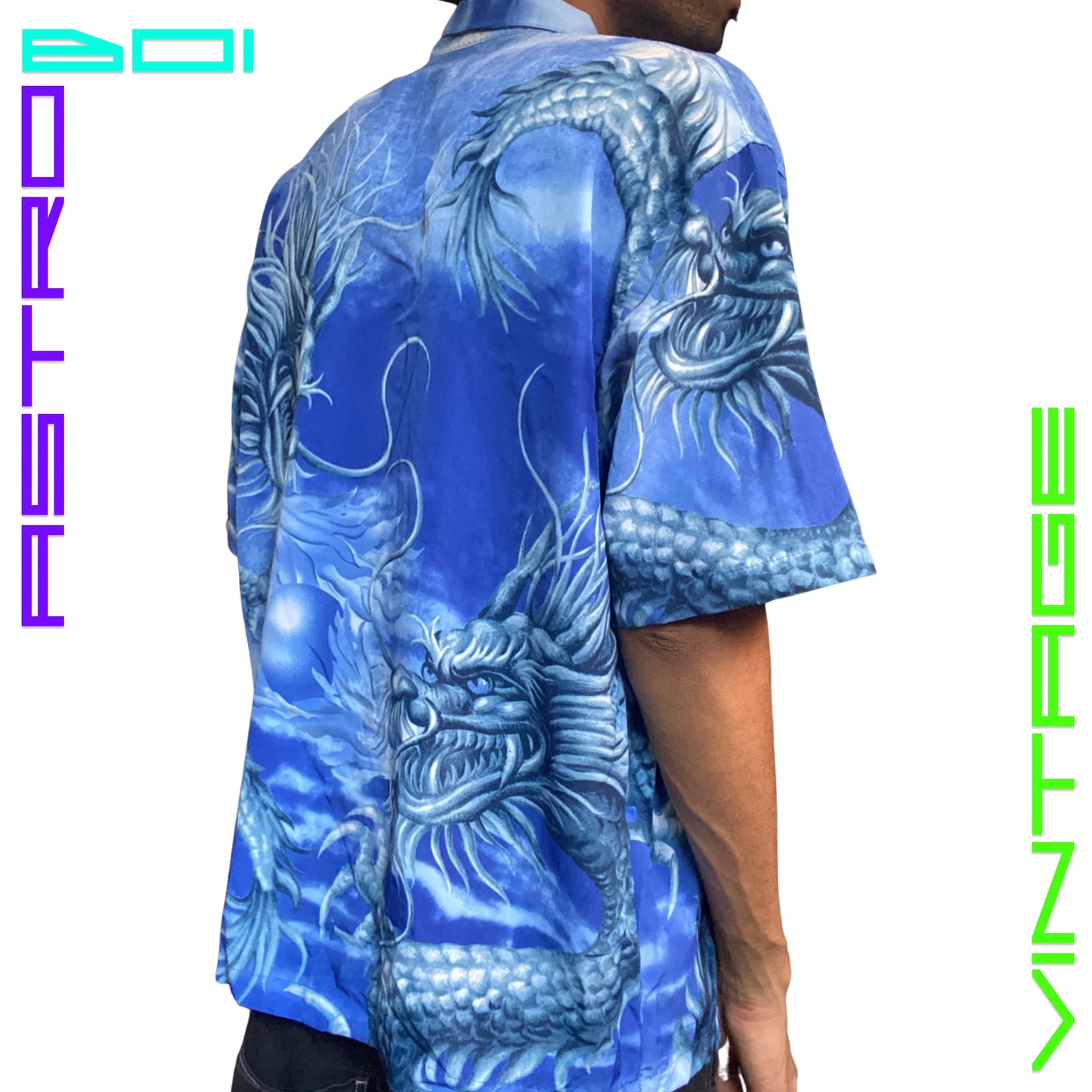 VINTAGE NO BOUNDARIES BLUE DRAGON PRINT SHIRT
