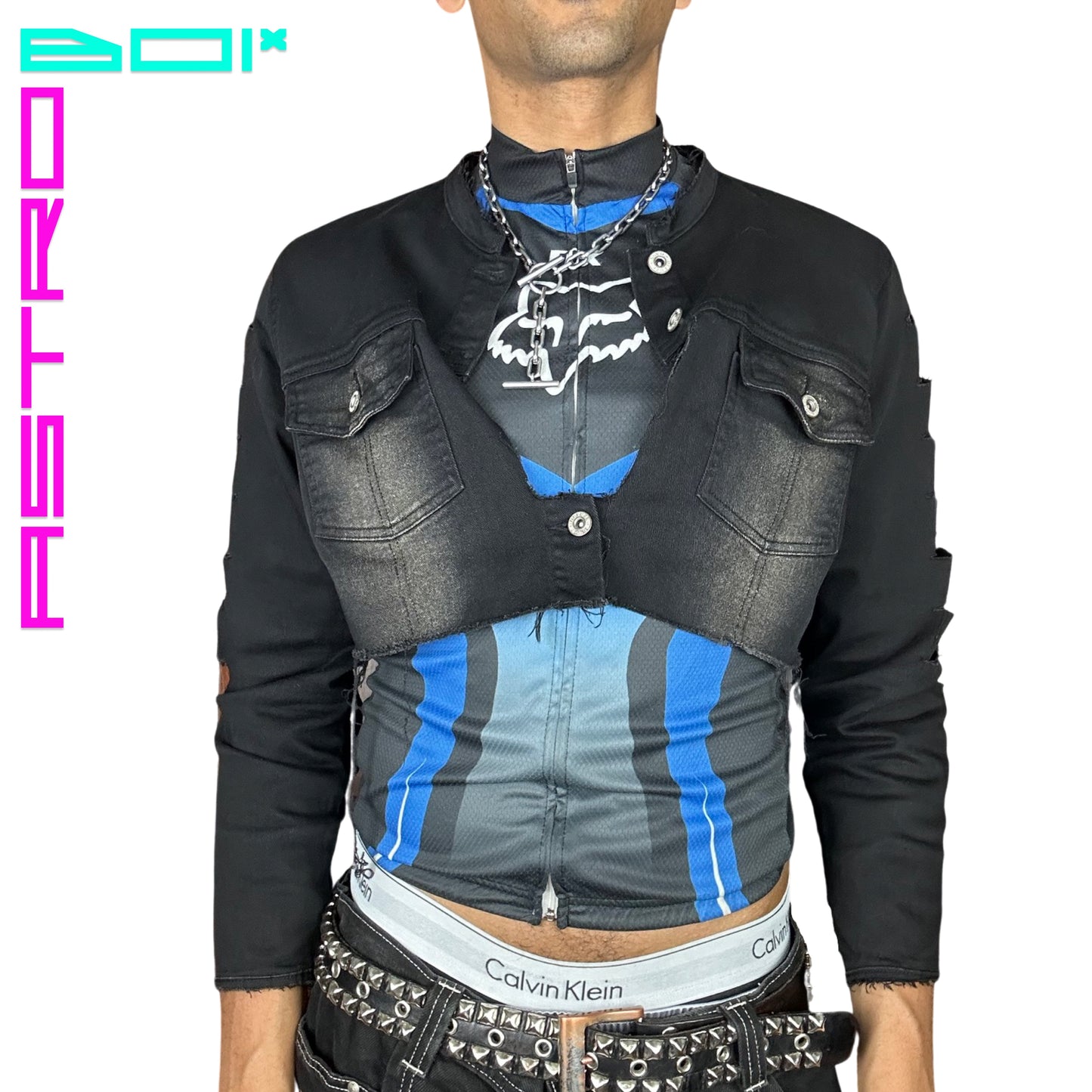 ASTROBOI* DECONSTRUCTED FATIGUED DENIM JACKET_ BLACK