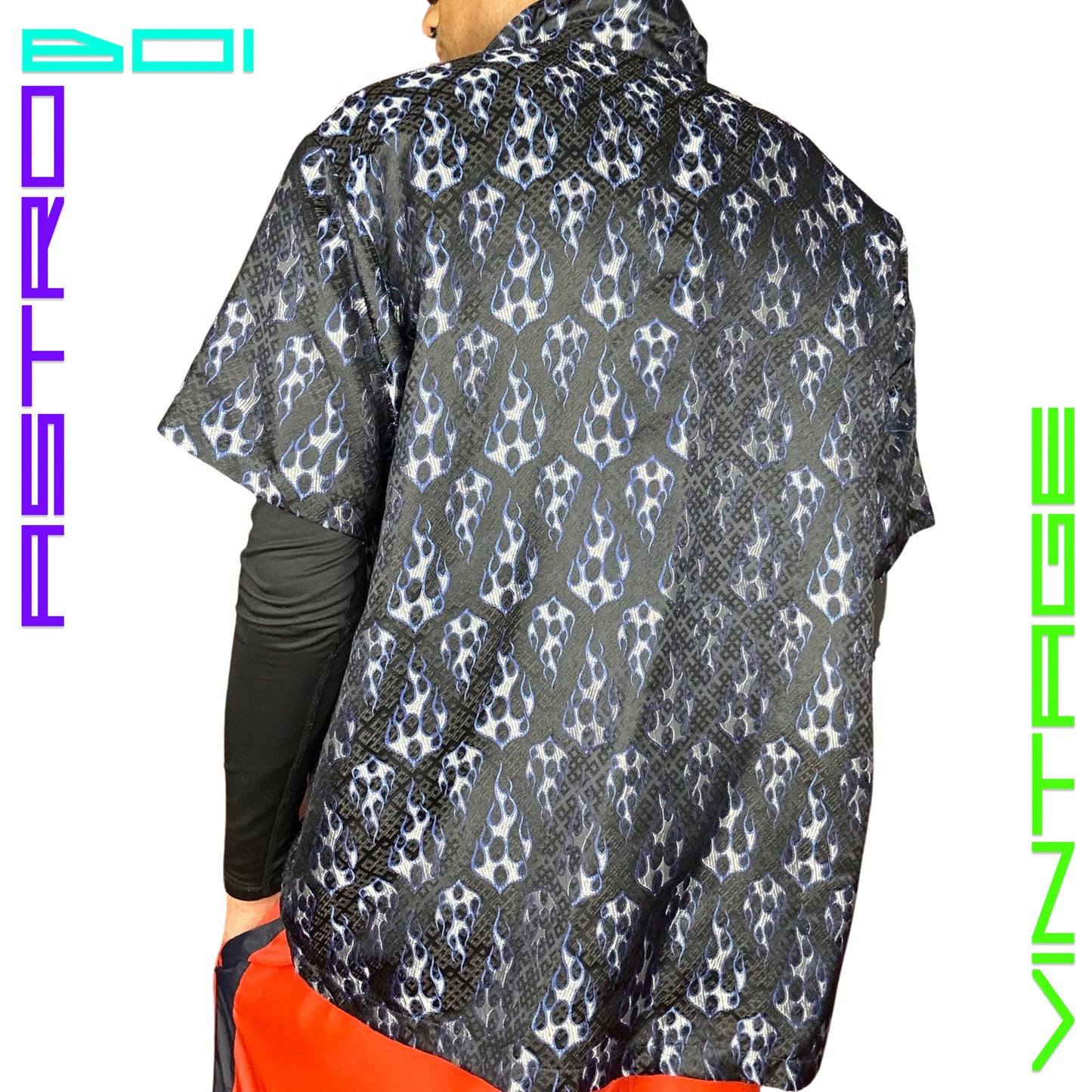 VINTAGE ODO Y2K BLUE FLAME BUTTON UP_ XL