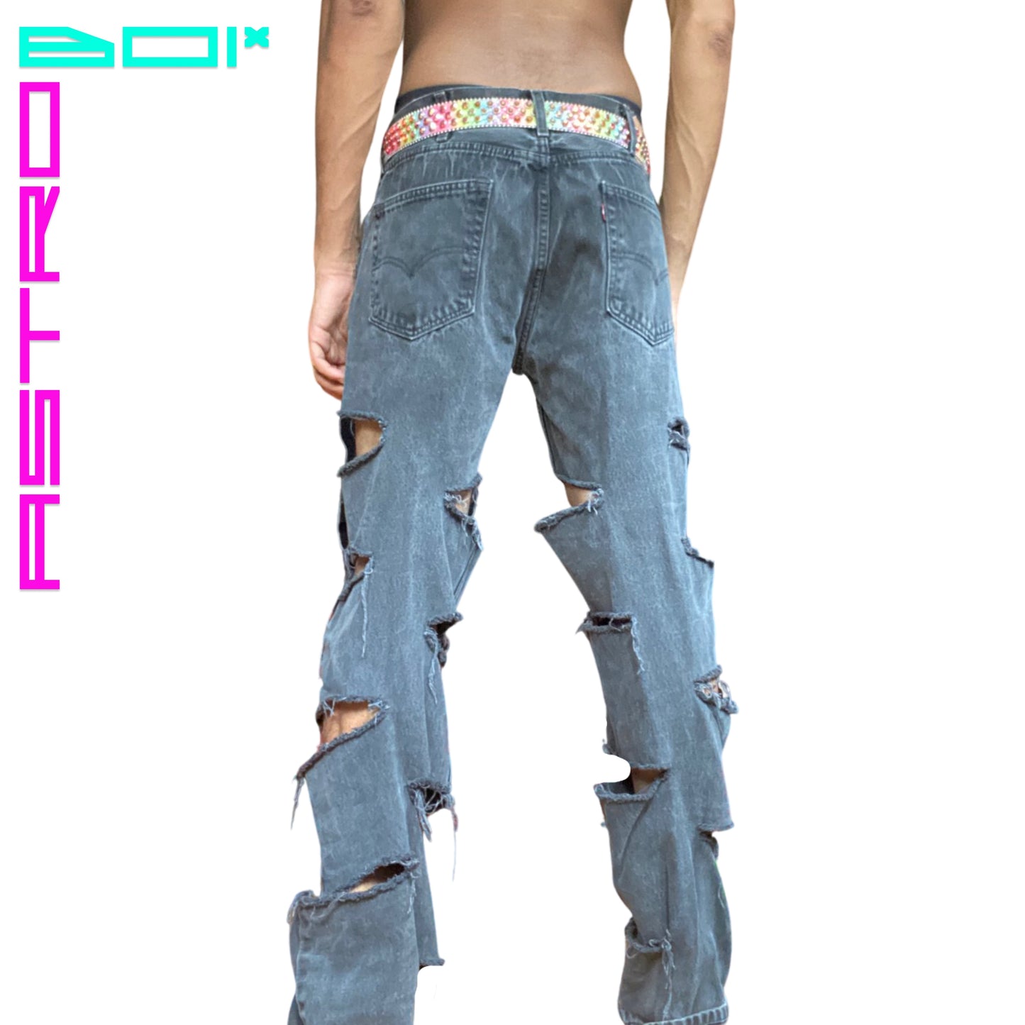 ASTROBOI* CUSTOMIZED LEVIS RIPPED JEANS _ GREY