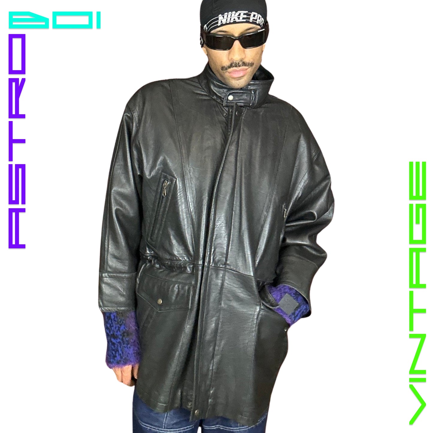 VINTAGE 90s RADIUS BLACK LEATHER JACKET_ XXL