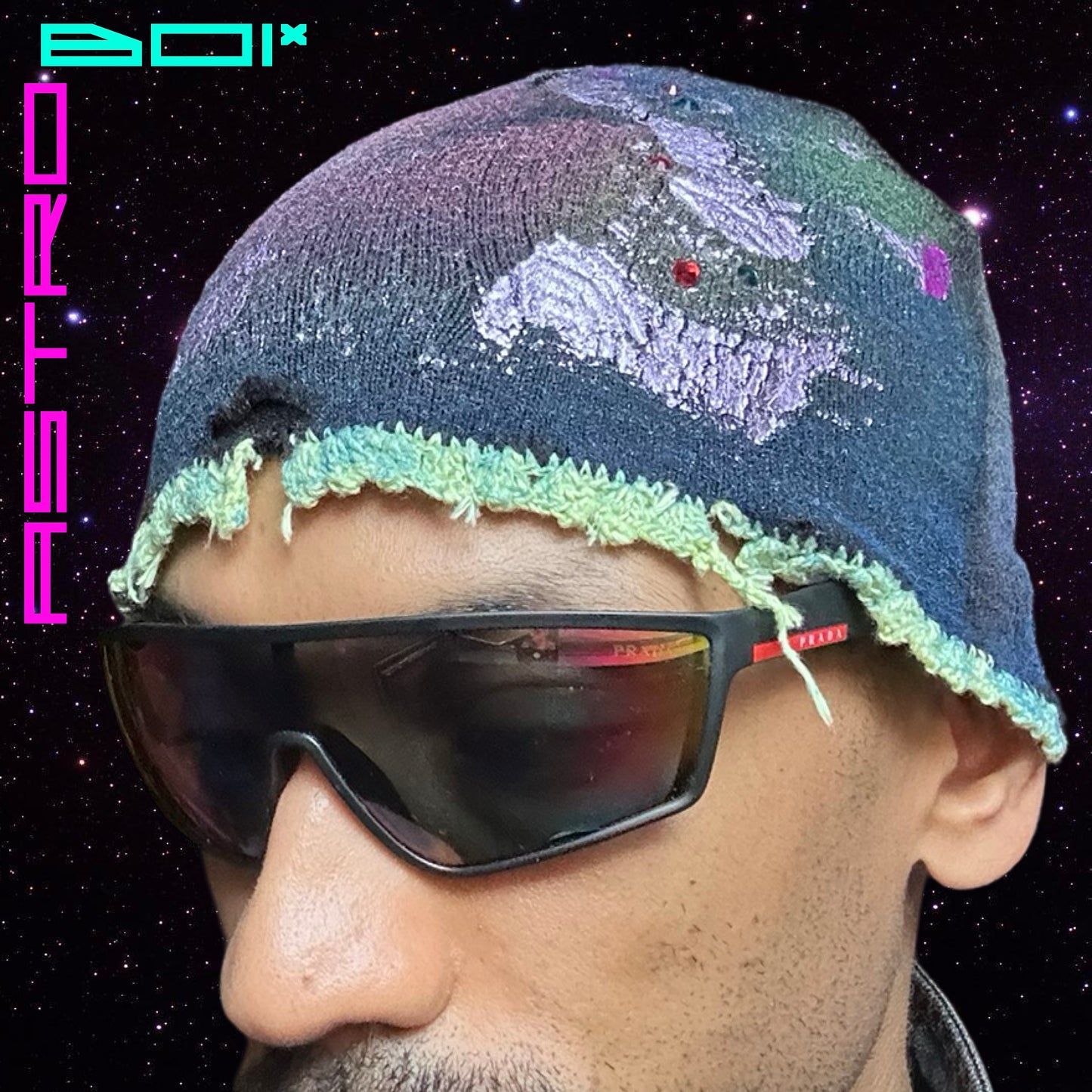 ASTROBOI* 'Starburst' Black Crotchet Rhinestone Beanie