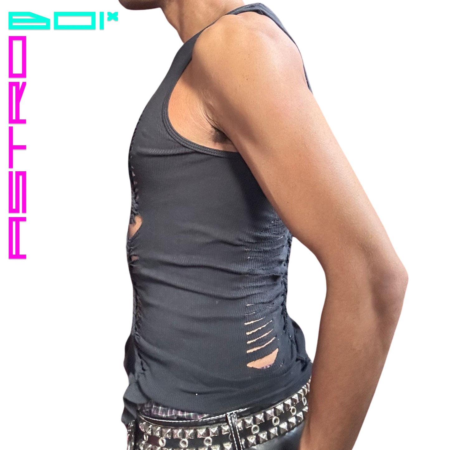 ASTROBOI* 'DISSECT' BLACK BRAIDED TANK TOP _ MEDIUM