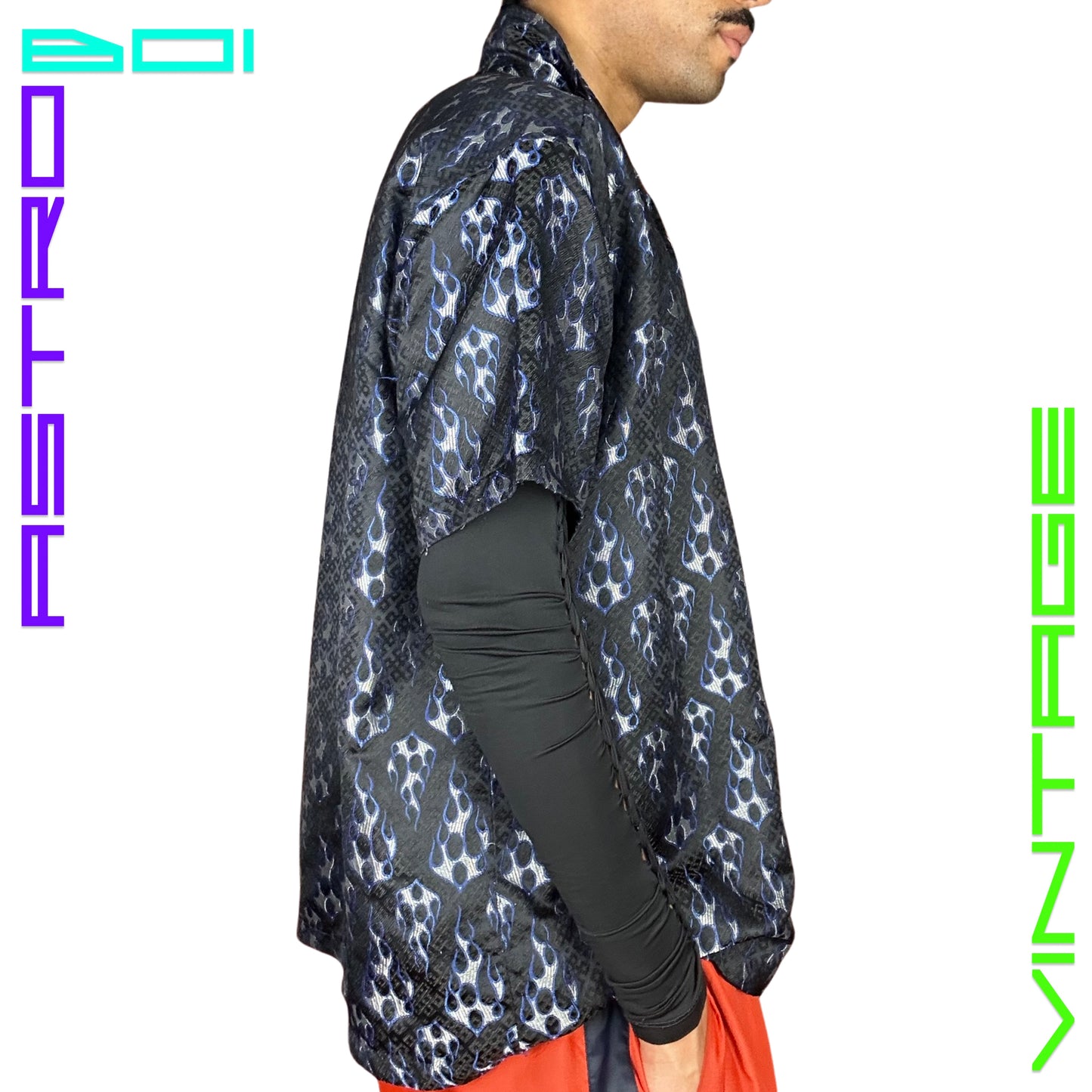VINTAGE ODO Y2K BLUE FLAME BUTTON UP_ XL