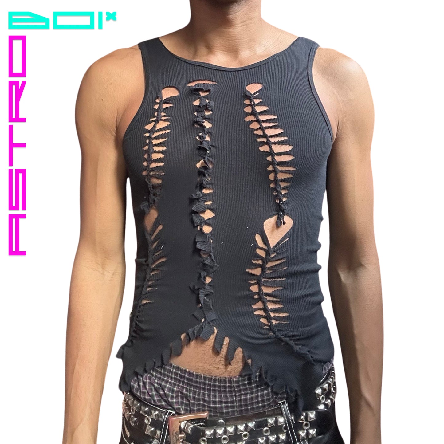 ASTROBOI* 'DISSECT' BLACK BRAIDED TANK TOP _ MEDIUM