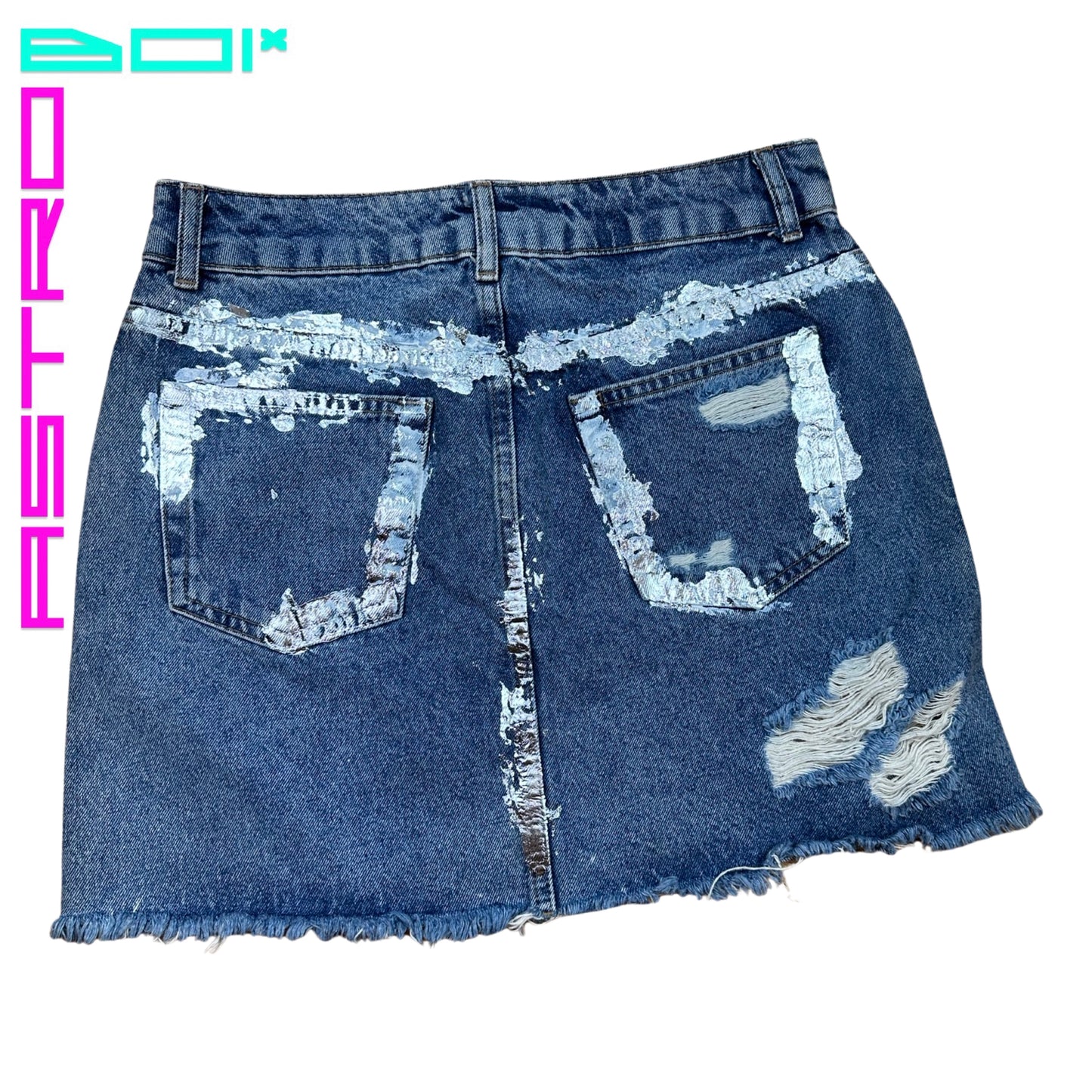 ASTROBOI* CUSTOMIZED TOPSHOP METALLIC DENIM SKIRT