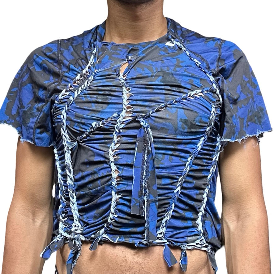 ASTROBOI* x Nike Pro Blue Camouflage Braided Twist T-shirt – front 2
