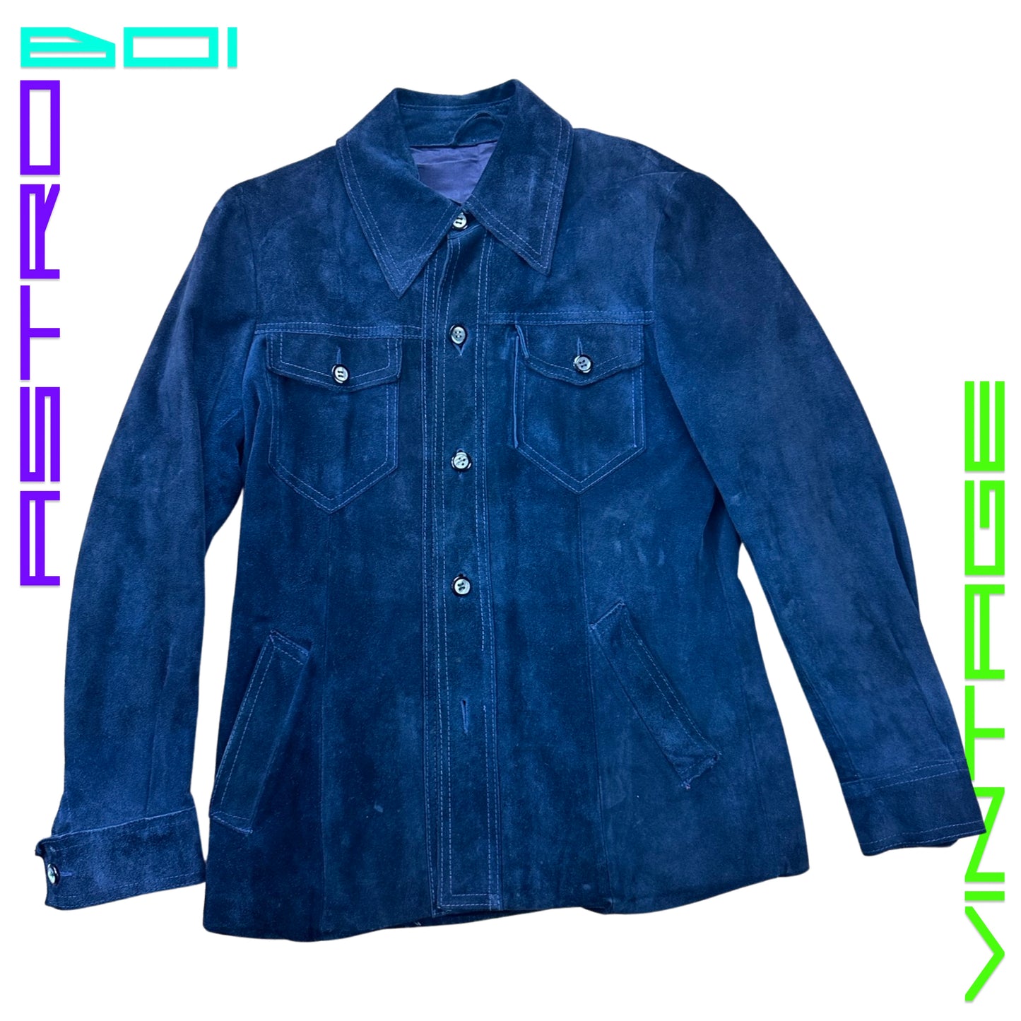 70s STYLE SUEDE LEATHER JACKET _ BLUE _ MEDIUM