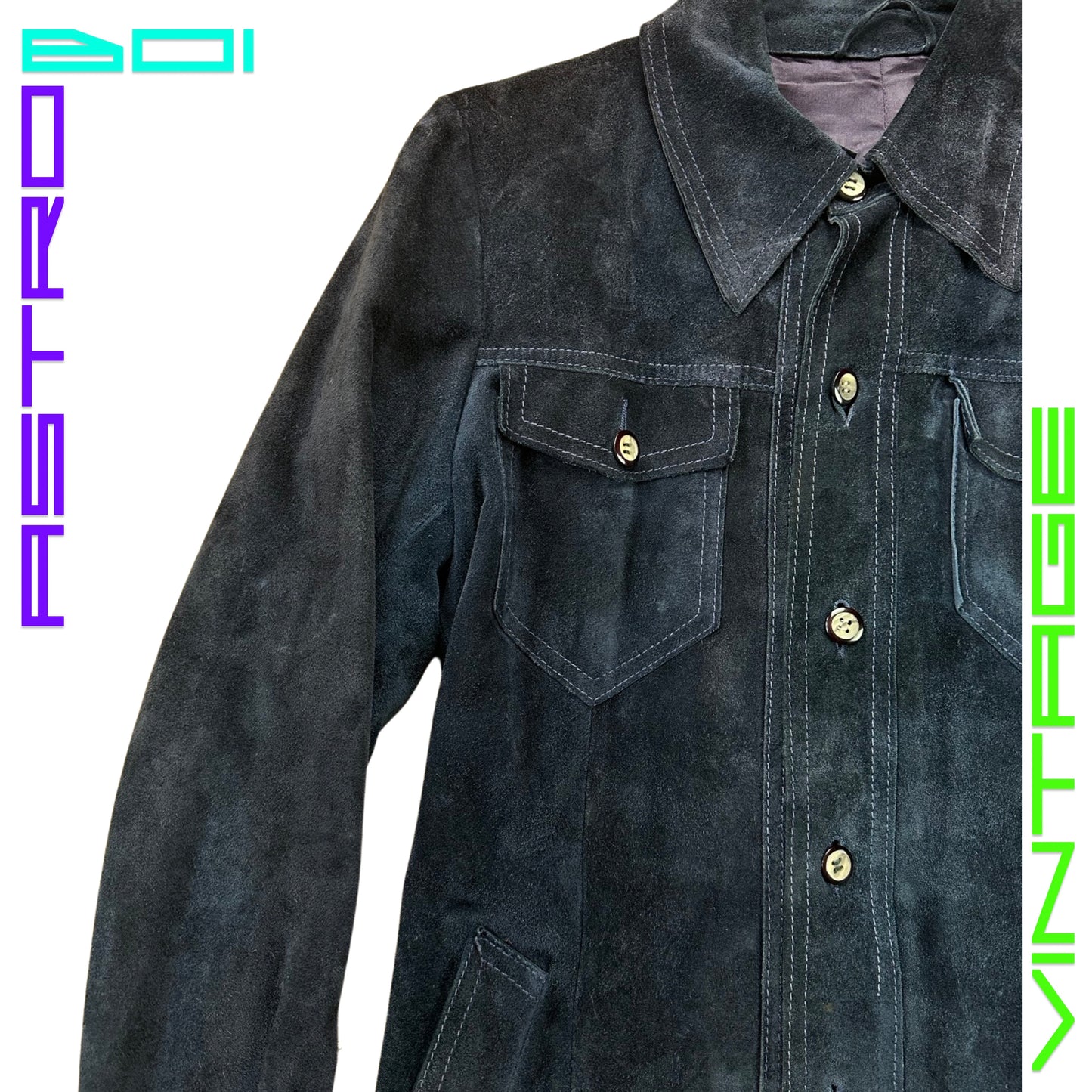 70s STYLE SUEDE LEATHER JACKET _ BLUE _ MEDIUM