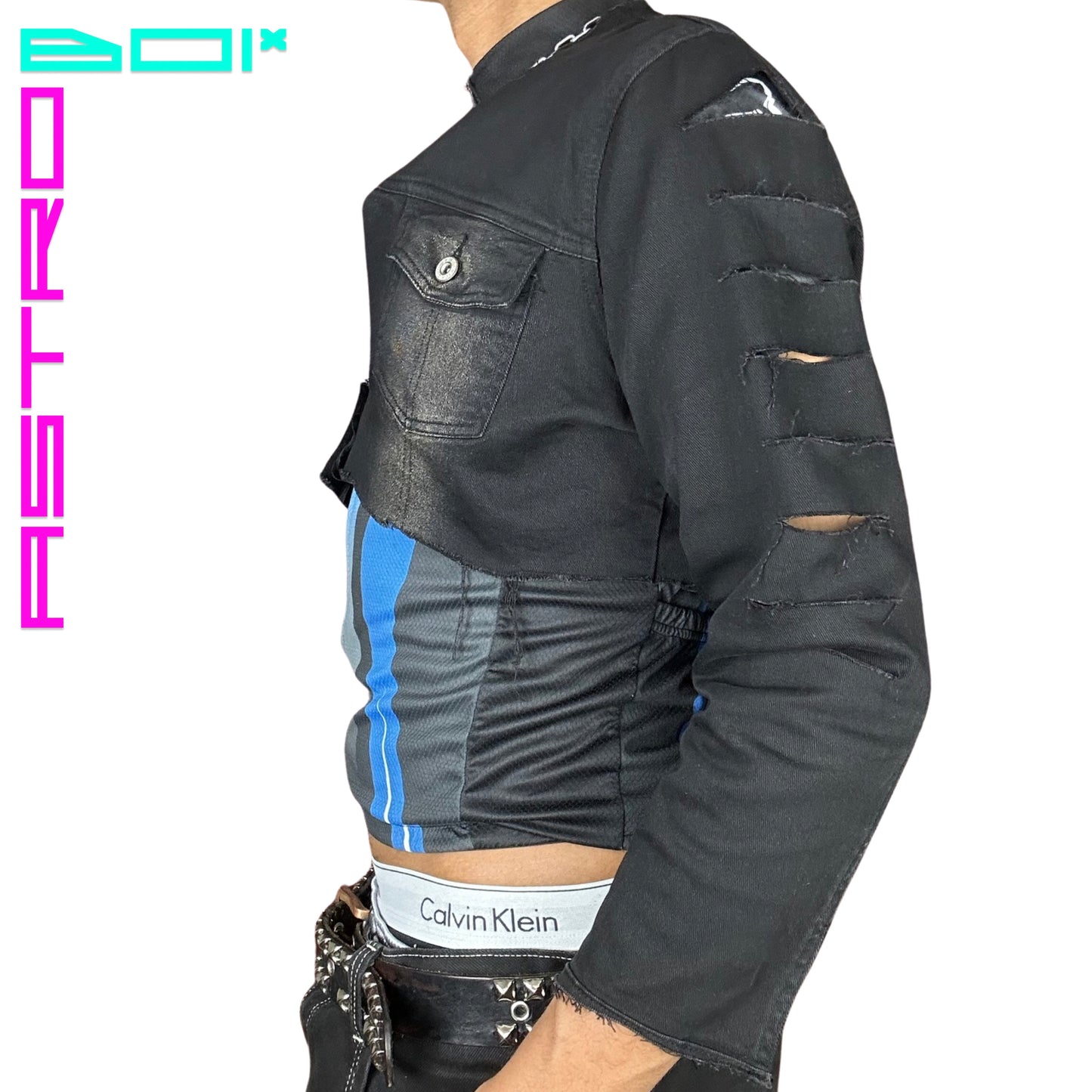 ASTROBOI* DECONSTRUCTED FATIGUED DENIM JACKET_ BLACK
