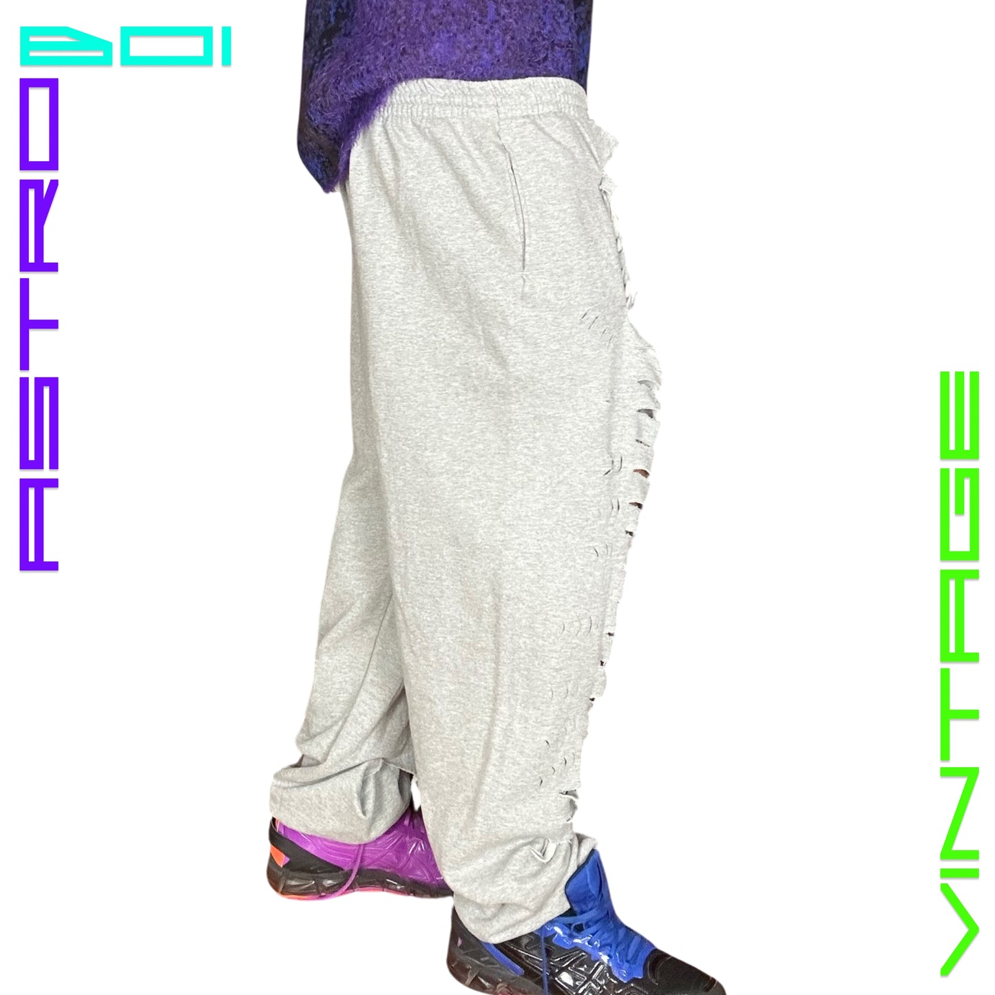 ASTROBOI* GREY TATTERED BAGGY SWEATPANTS_3XL