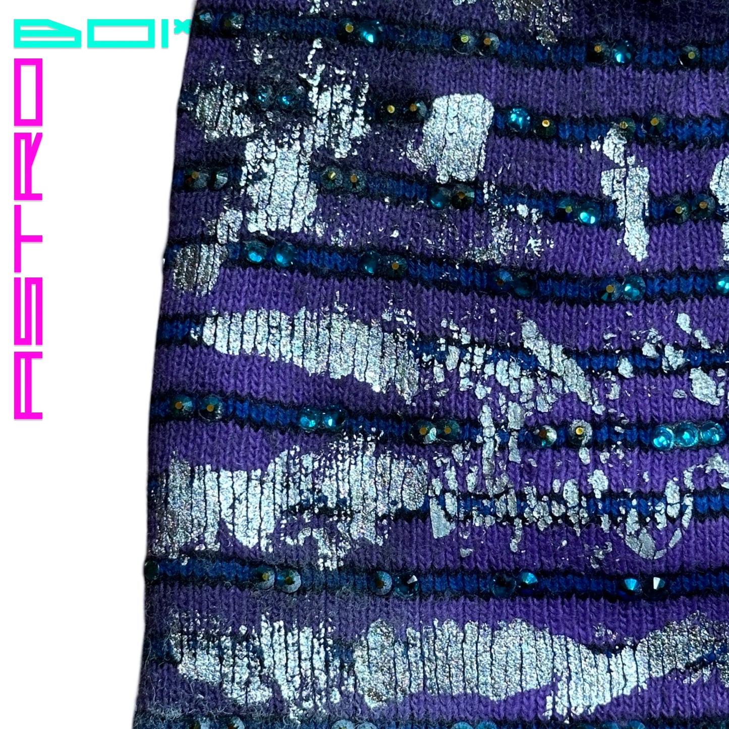 ASTROBOI* JUPITER PURPLE/BLUE STRIPED BEANIE W/ RHINESTONES