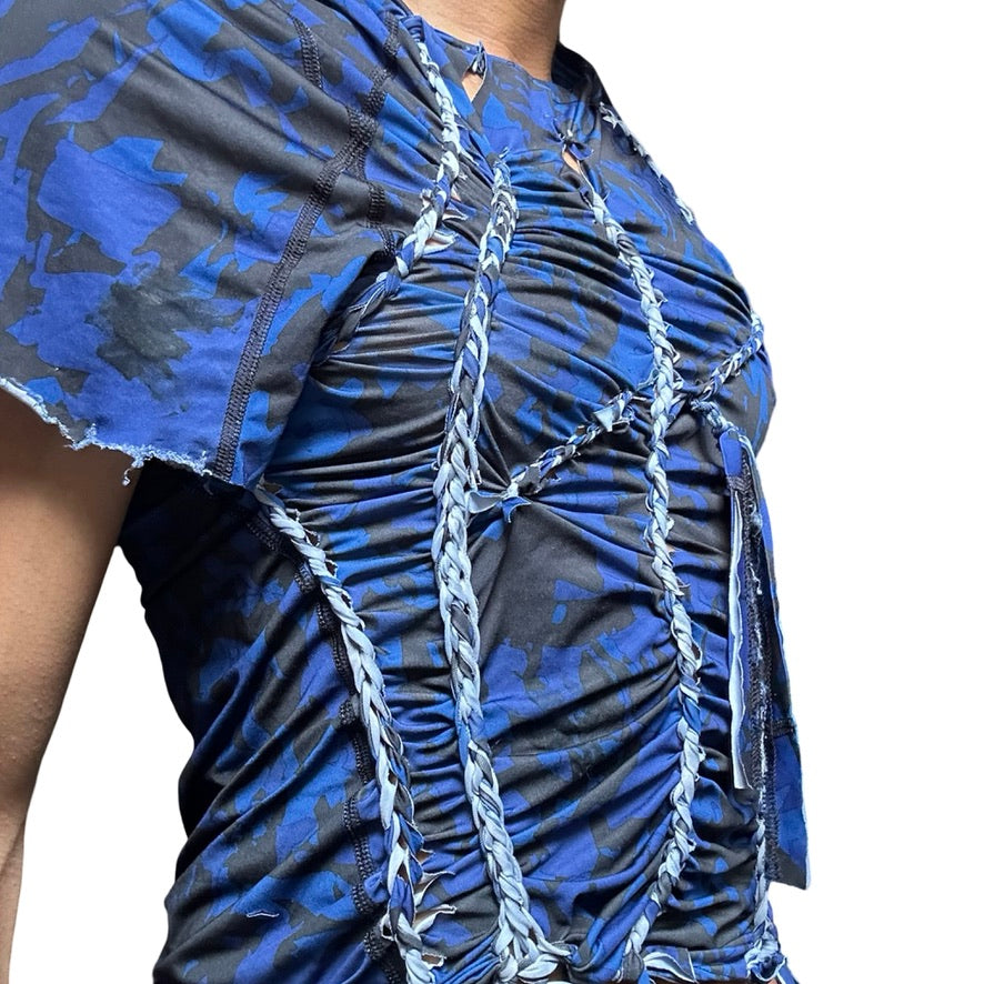 ASTROBOI* x Nike Pro Blue Camouflage Braided Twist T-shirt – right detail