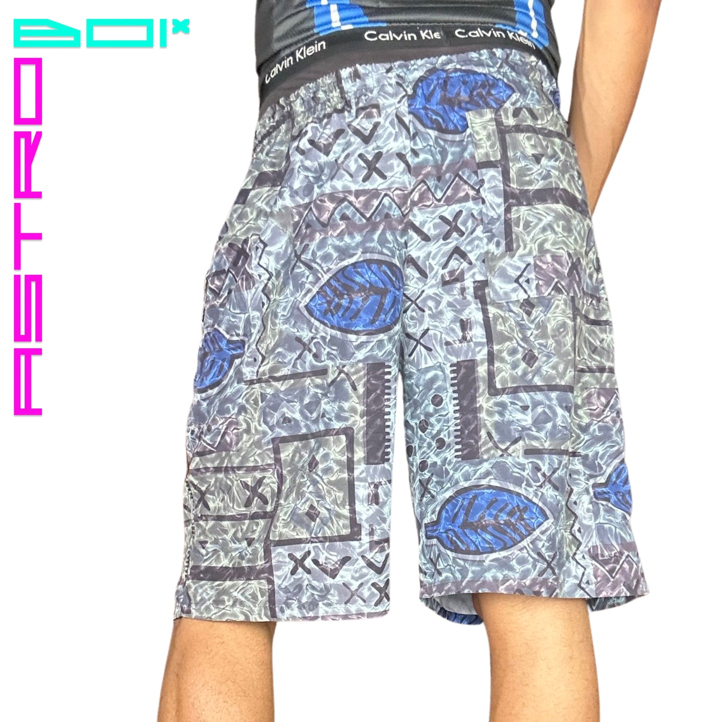 VINTAGE 90s WATER MOTIF NYLON SHORTS