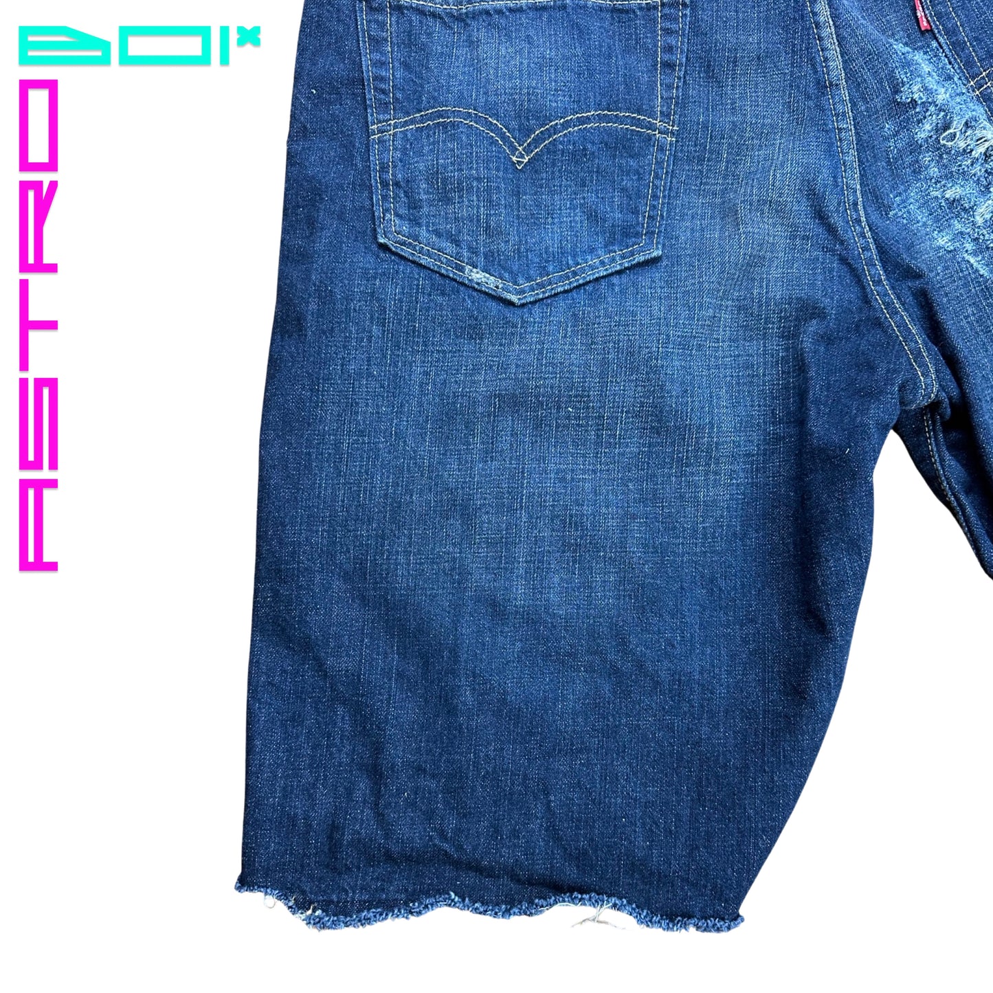 ASTROBOI* LEVIS DIRTY DENIM FRAYED SHORTS_ 38"