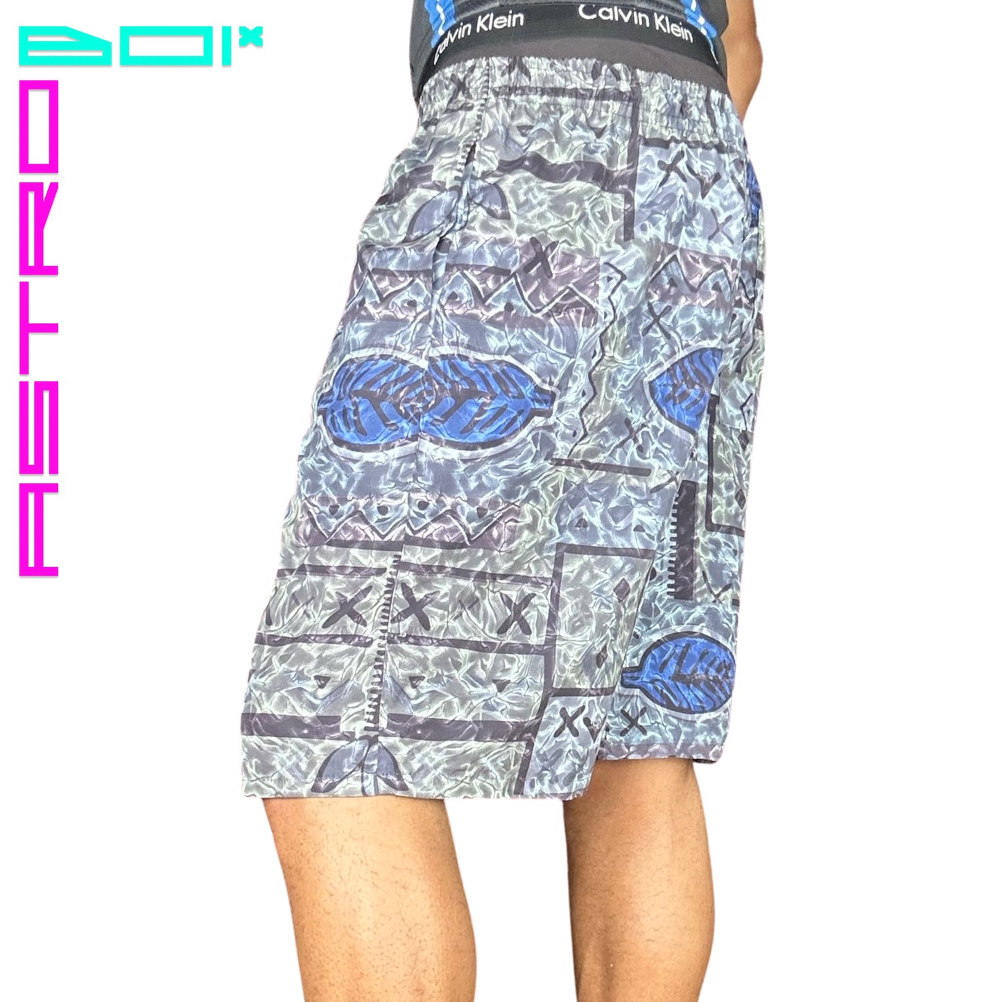 VINTAGE 90s WATER MOTIF NYLON SHORTS