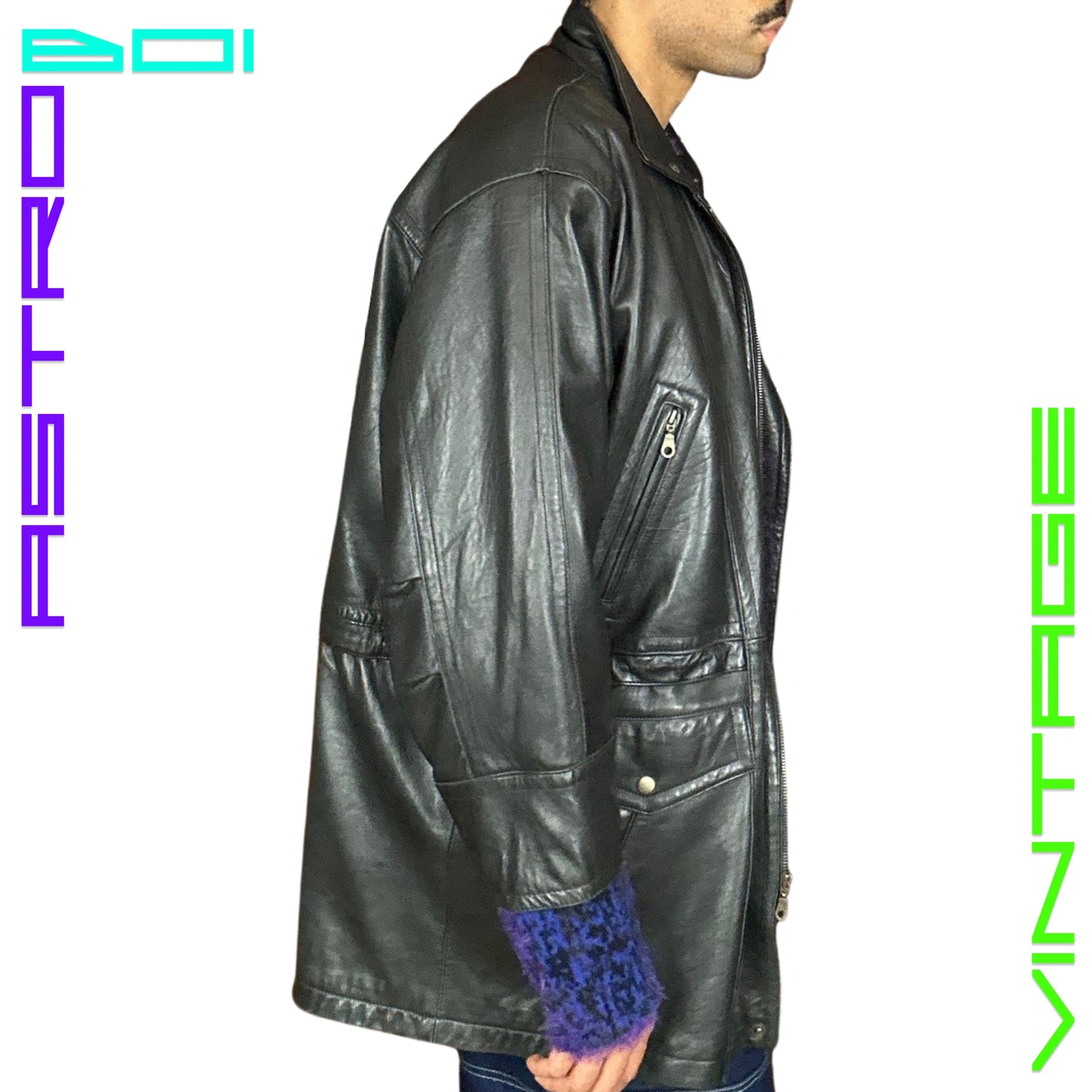 VINTAGE 90s RADIUS BLACK LEATHER JACKET_ XXL
