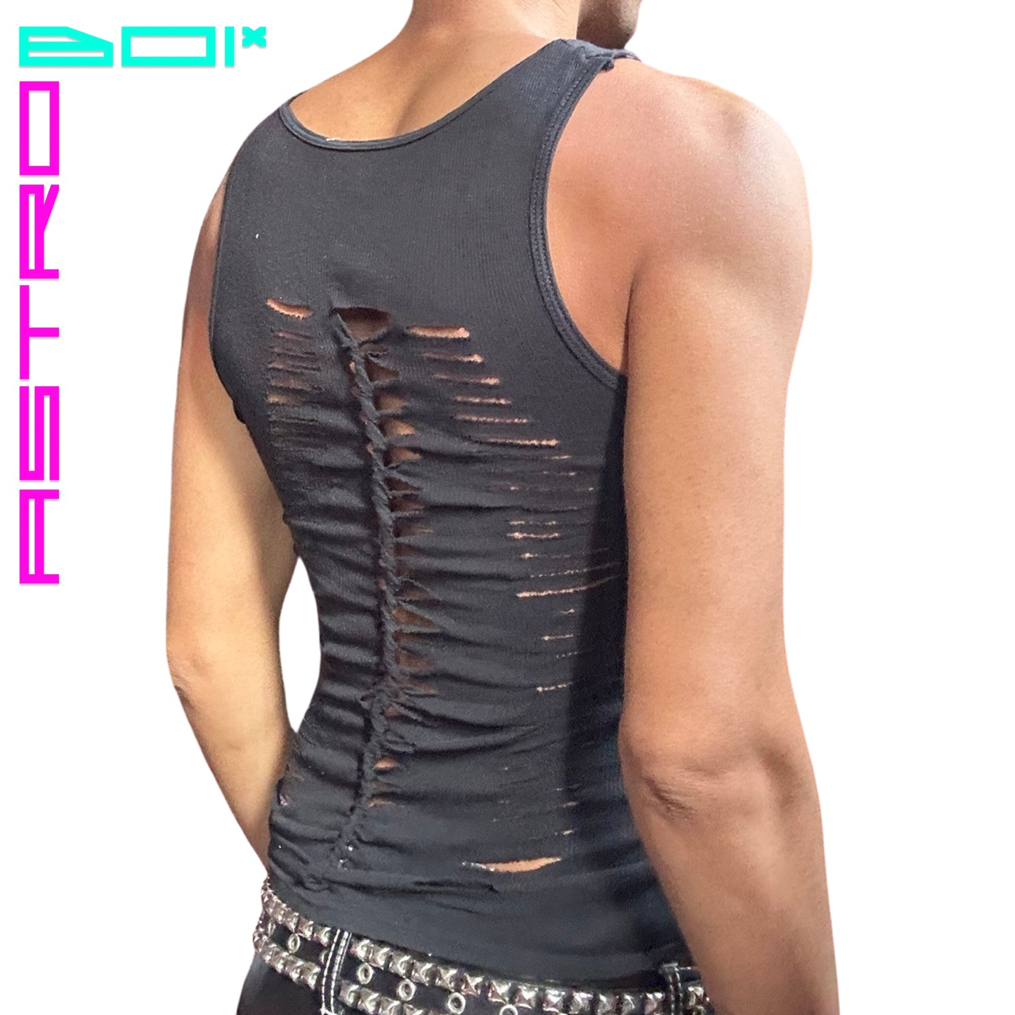 ASTROBOI* 'DISSECT' BLACK BRAIDED TANK TOP _ MEDIUM