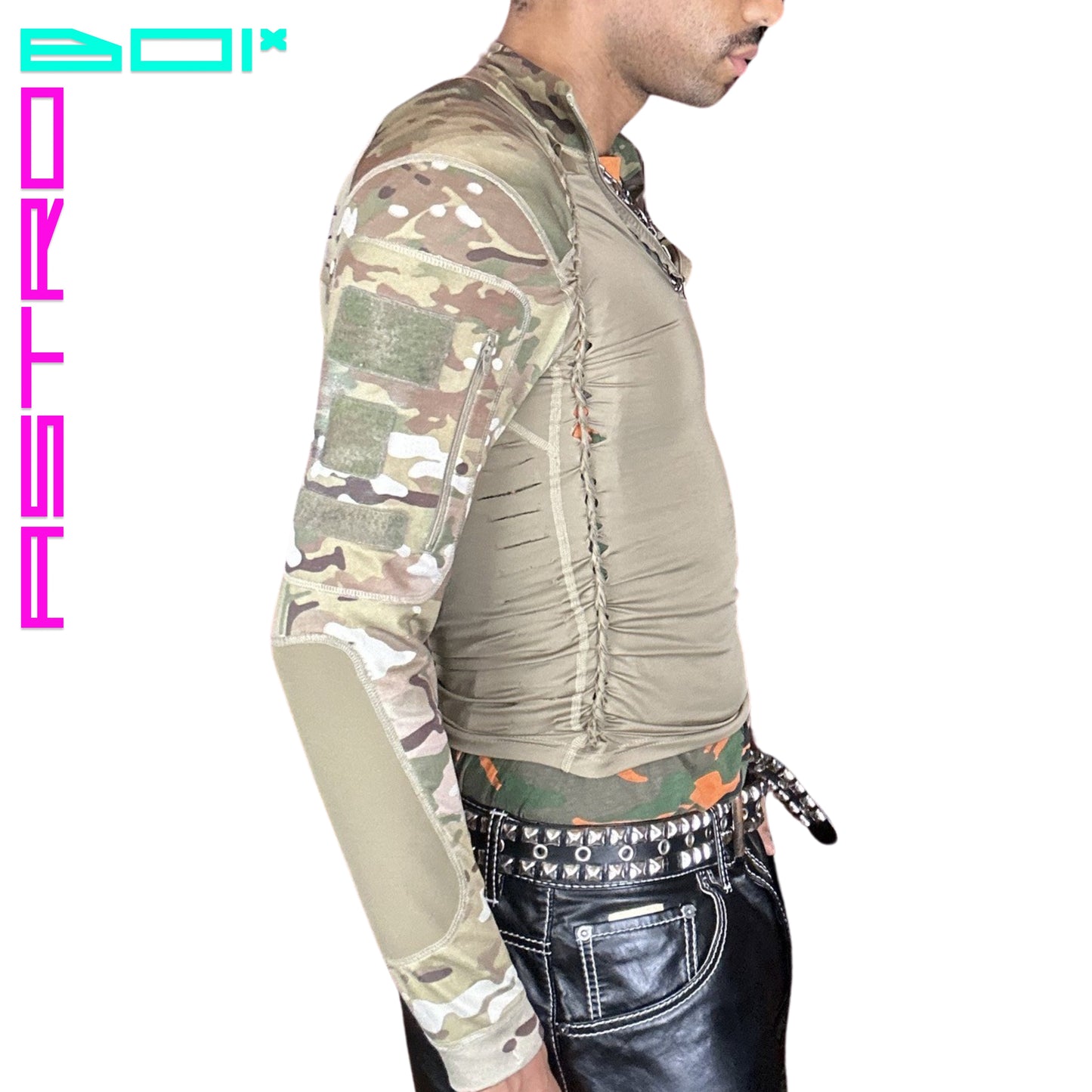 ASTROBOI* GET BODIED NOT WAR_ CAMOUFLAGE _ SPANDEX TOP