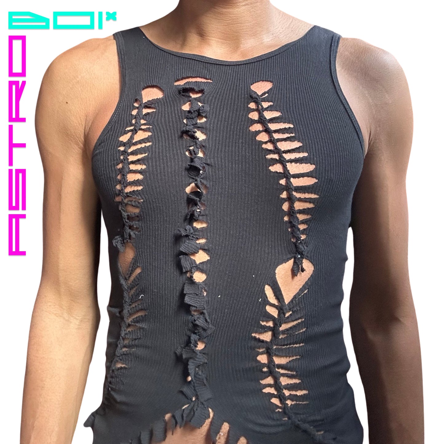 ASTROBOI* 'DISSECT' BLACK BRAIDED TANK TOP _ MEDIUM
