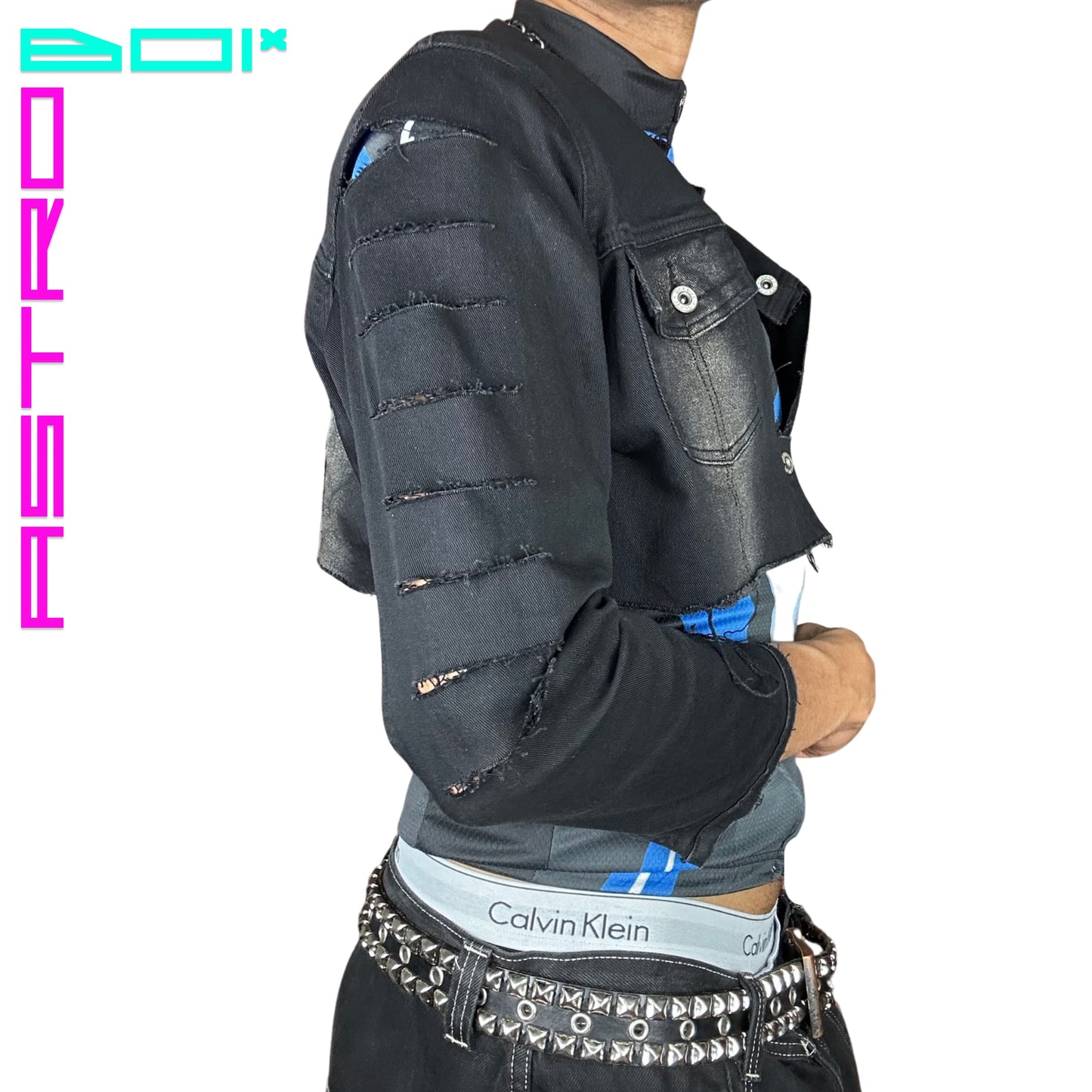 ASTROBOI* DECONSTRUCTED FATIGUED DENIM JACKET_ BLACK