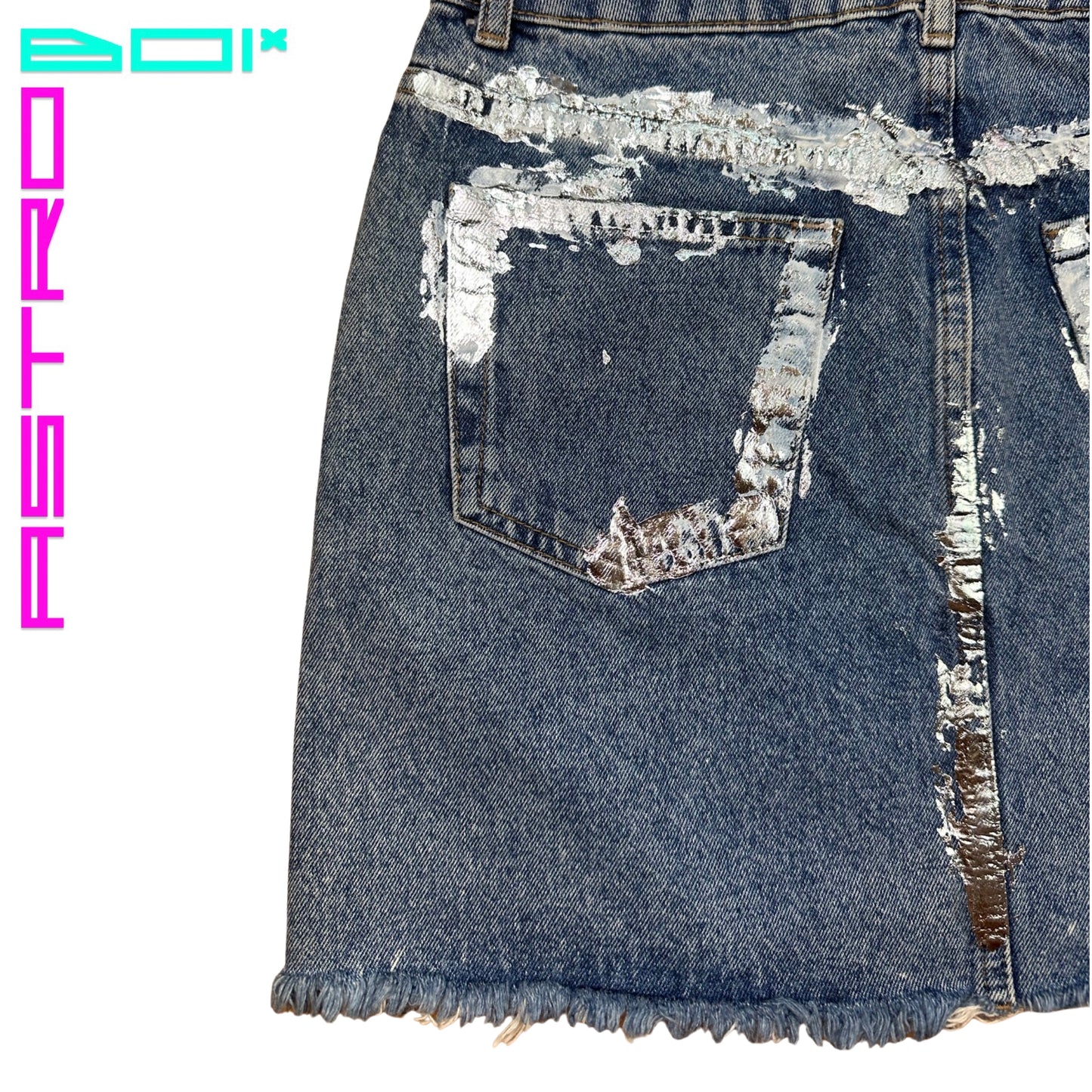 ASTROBOI* CUSTOMIZED TOPSHOP METALLIC DENIM SKIRT