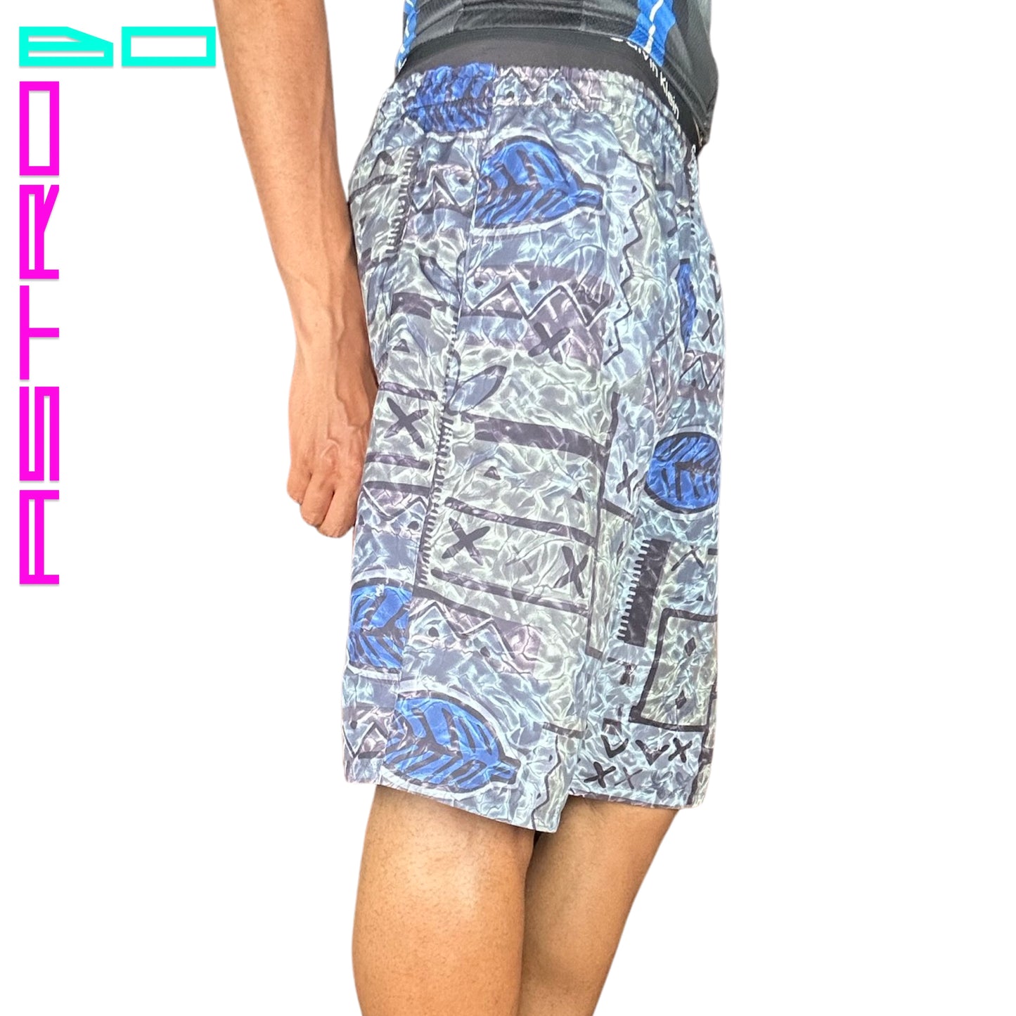 VINTAGE 90s WATER MOTIF NYLON SHORTS