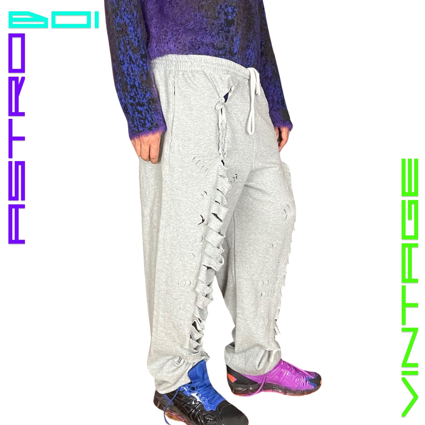 ASTROBOI* GREY TATTERED BAGGY SWEATPANTS_3XL