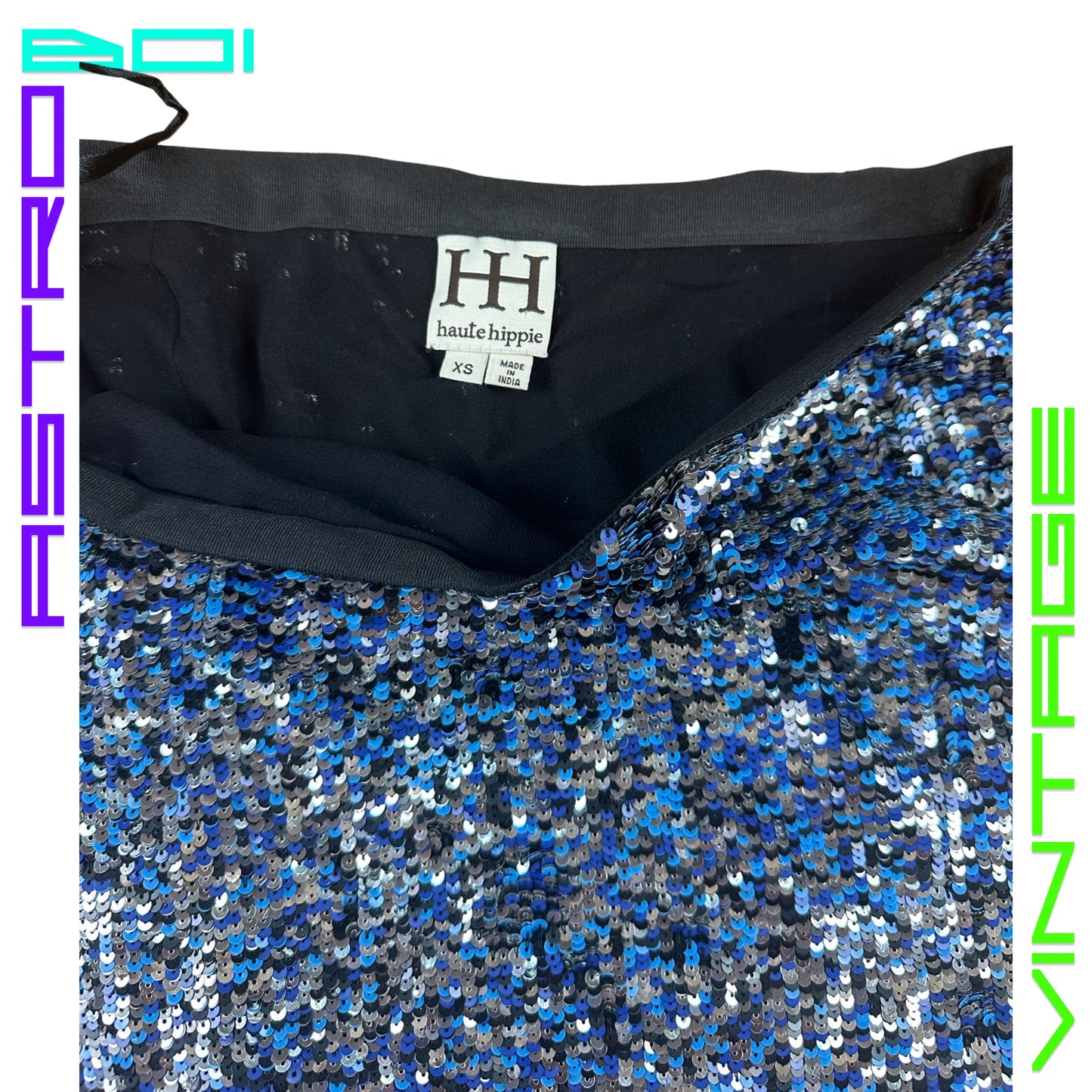HAUTE HIPPIE BLUE SEQUIN MINI SKIRT