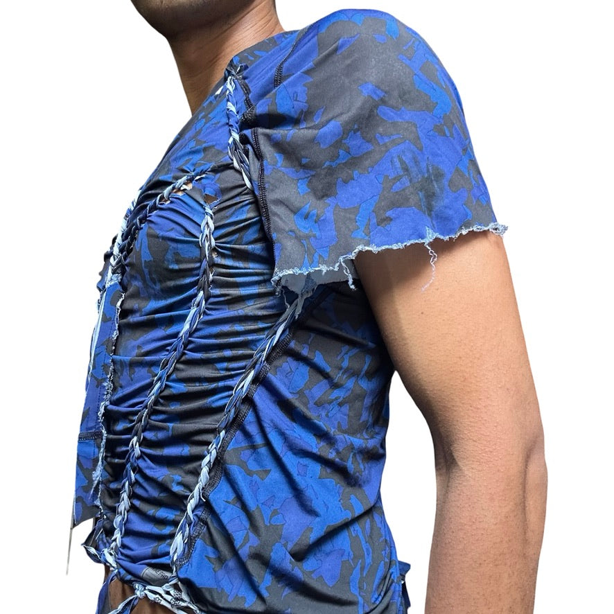 ASTROBOI* x Nike Pro Blue Camouflage Braided Twist T-shirt – left detail