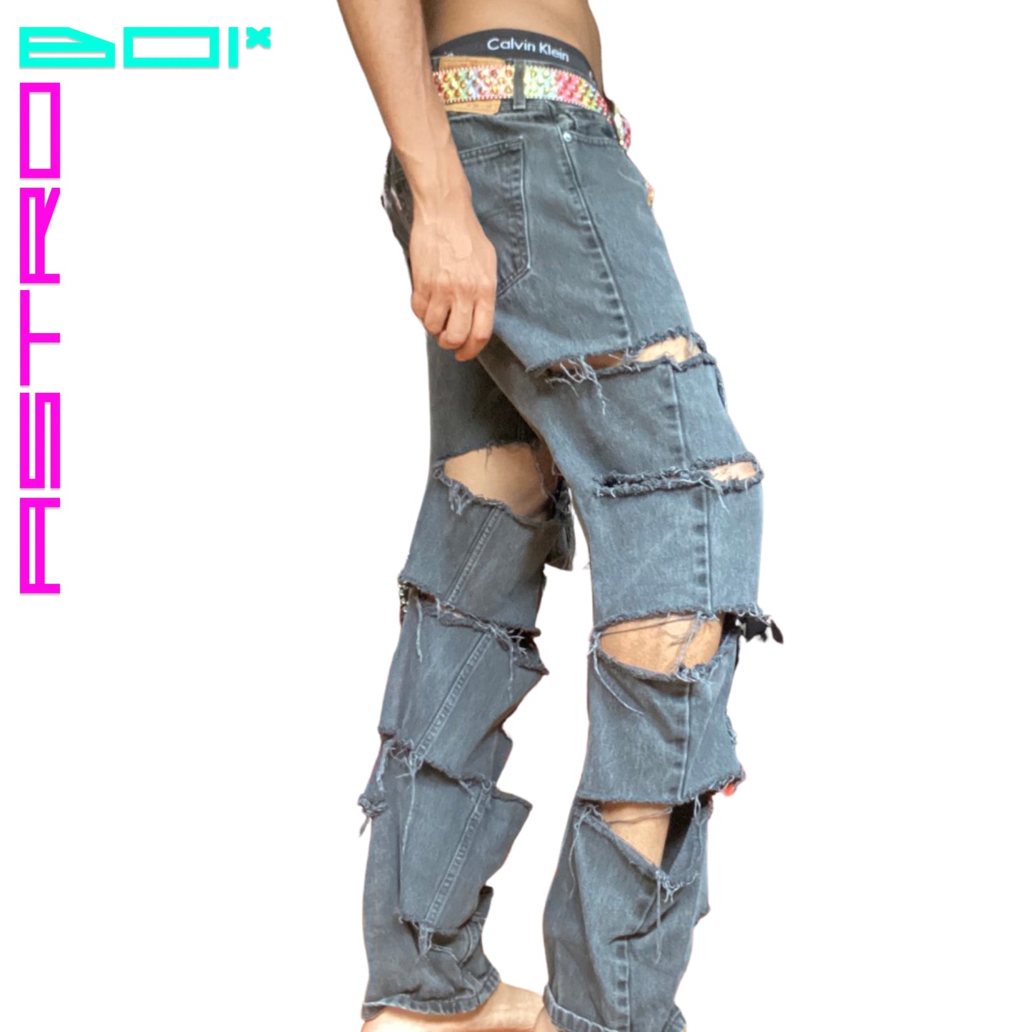 ASTROBOI* CUSTOMIZED LEVIS RIPPED JEANS _ GREY