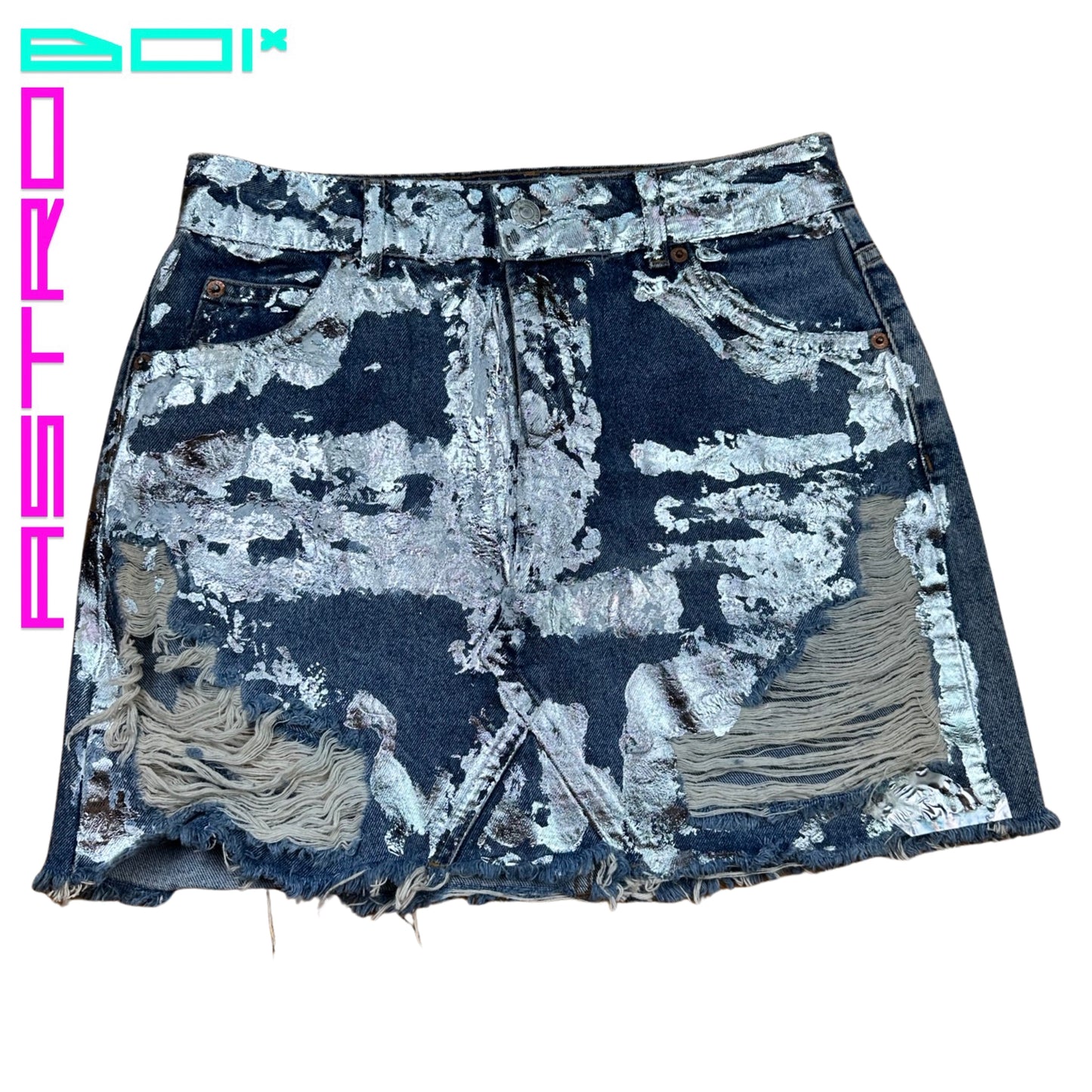 ASTROBOI* CUSTOMIZED TOPSHOP METALLIC DENIM SKIRT