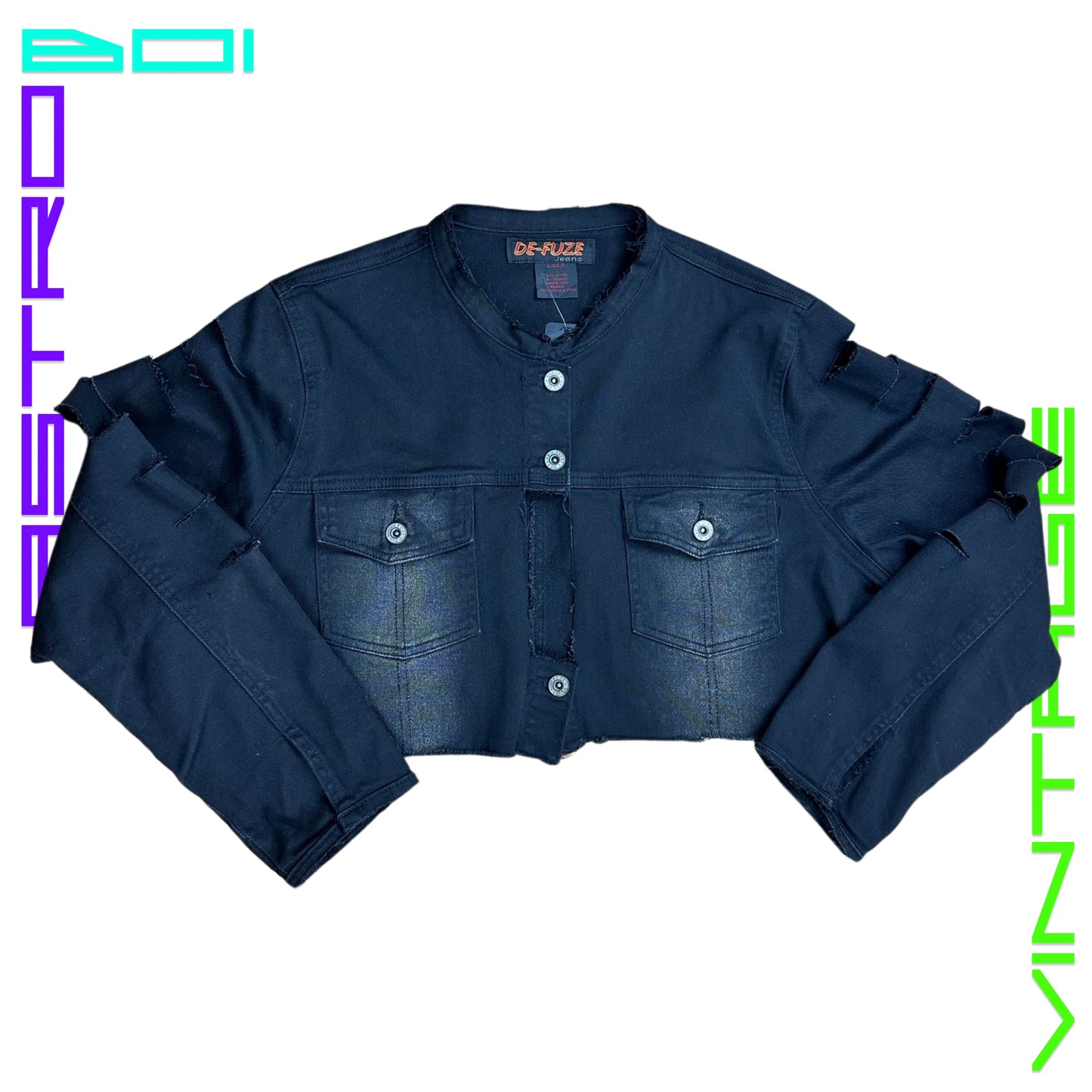 ASTROBOI* DECONSTRUCTED FATIGUED DENIM JACKET_ BLACK