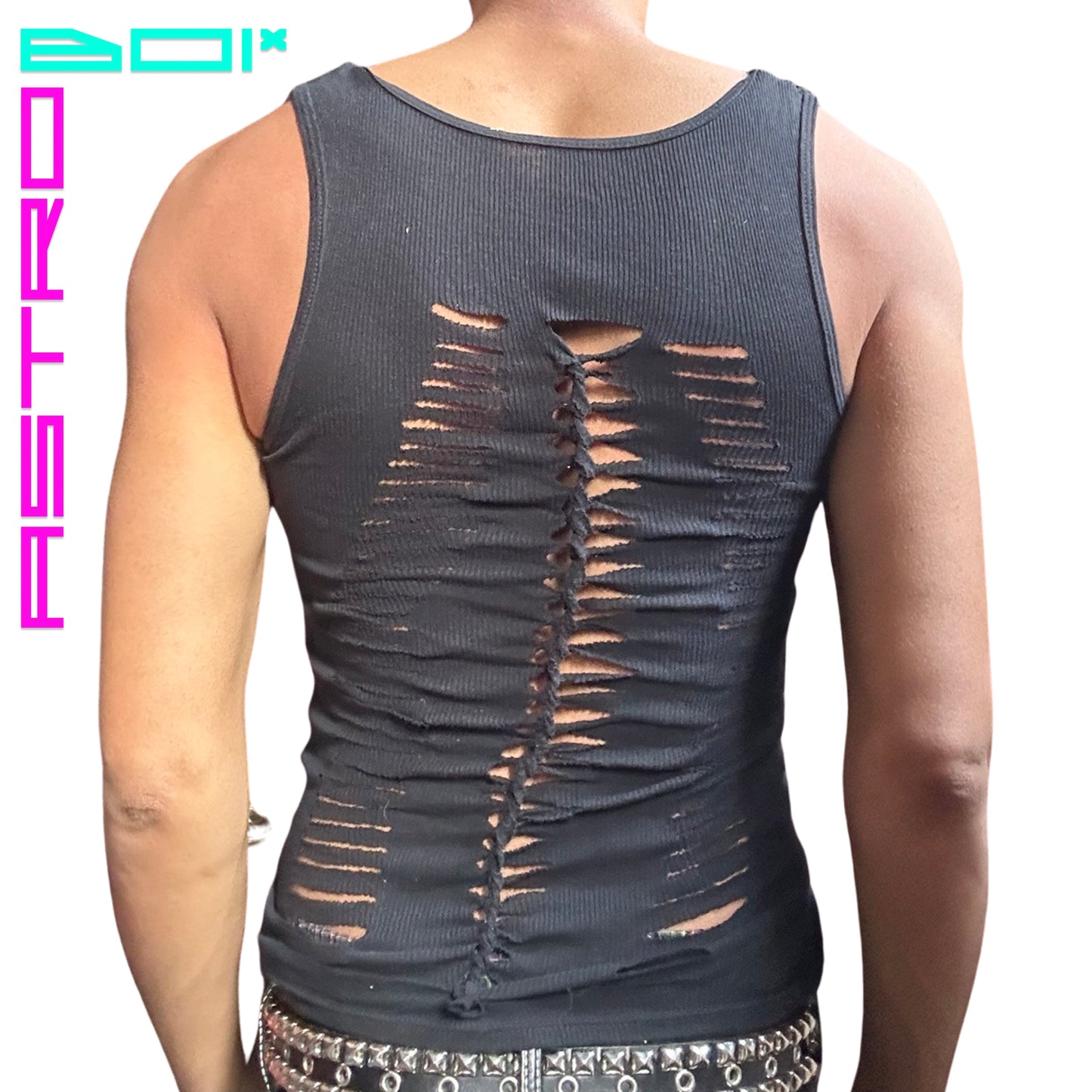 ASTROBOI* 'DISSECT' BLACK BRAIDED TANK TOP _ MEDIUM