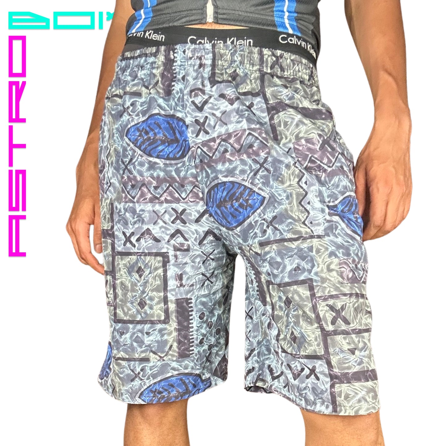 VINTAGE 90s WATER MOTIF NYLON SHORTS