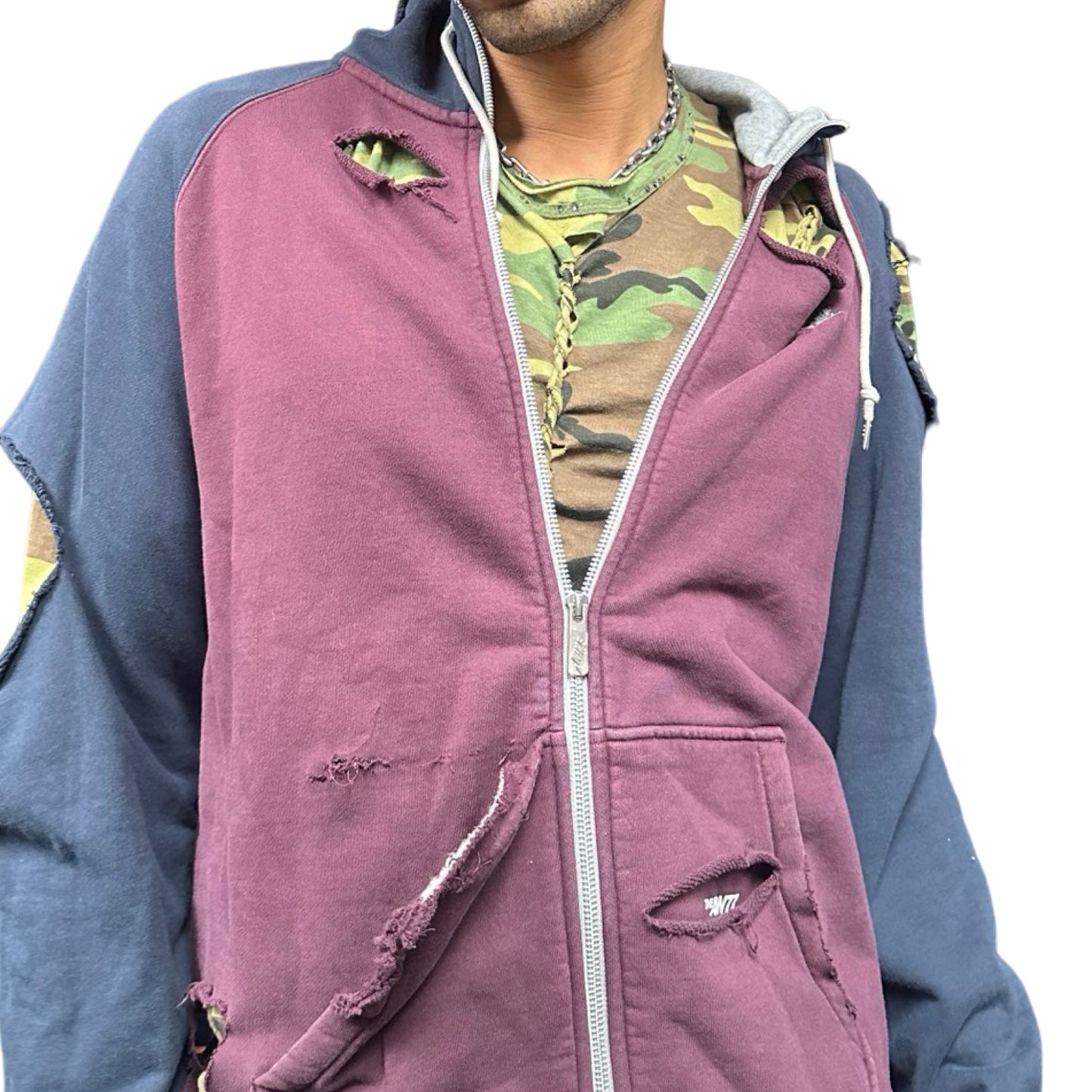 ASTROBOI* Nike Maroon Deconstructed Zip Up Hoodie - XL