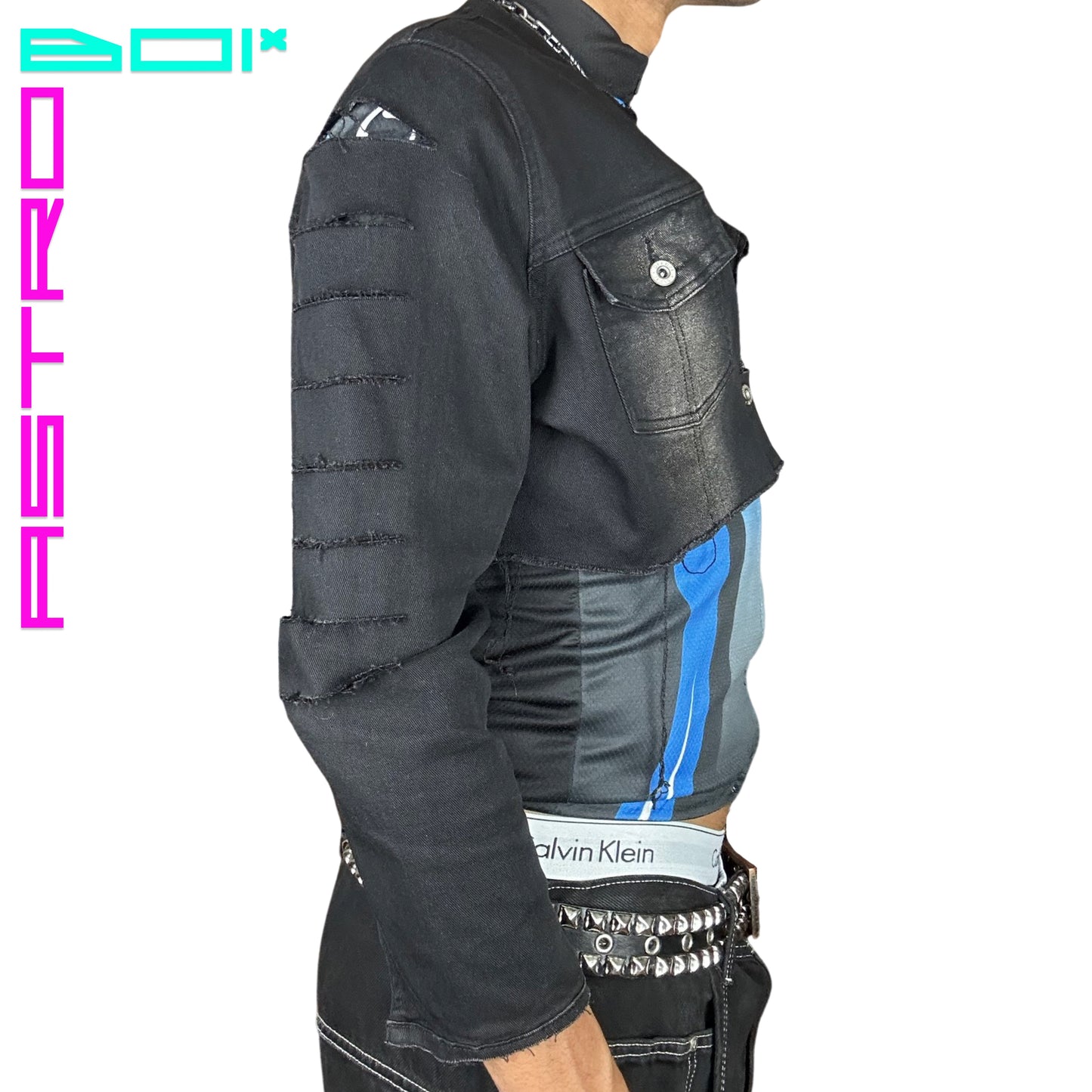 ASTROBOI* DECONSTRUCTED FATIGUED DENIM JACKET_ BLACK