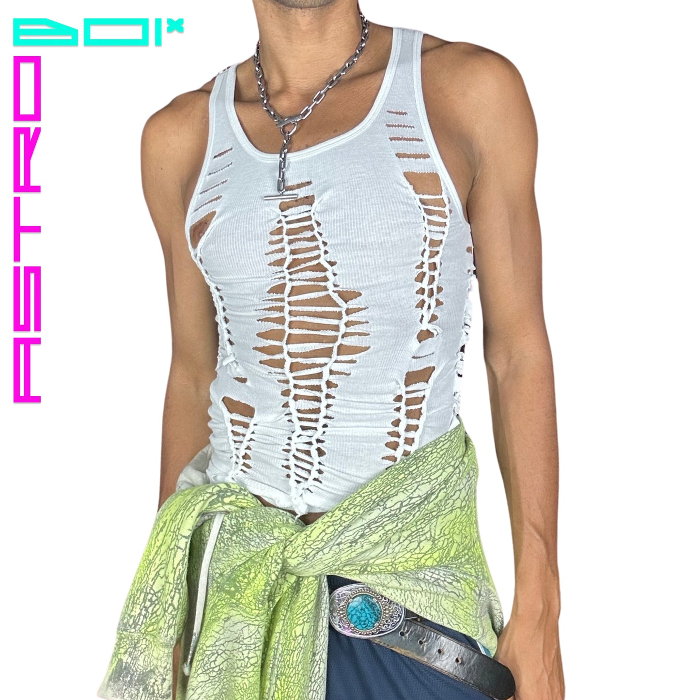 ASTROBOI* WHITE BRAIDED 'VIT' TANK TOP_ MEDIUM