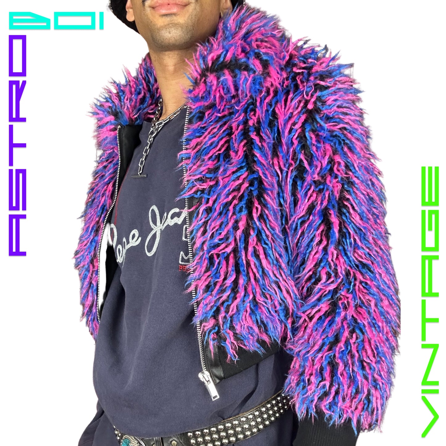 CURRENT MOOD FAUX FUR BOMBER JACKET _ PINK / BLUE