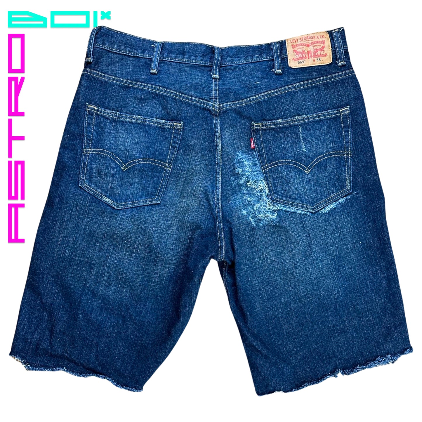 ASTROBOI* LEVIS DIRTY DENIM FRAYED SHORTS_ 38"