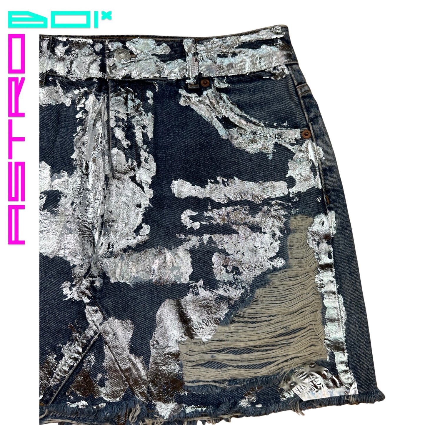 ASTROBOI* CUSTOMIZED TOPSHOP METALLIC DENIM SKIRT