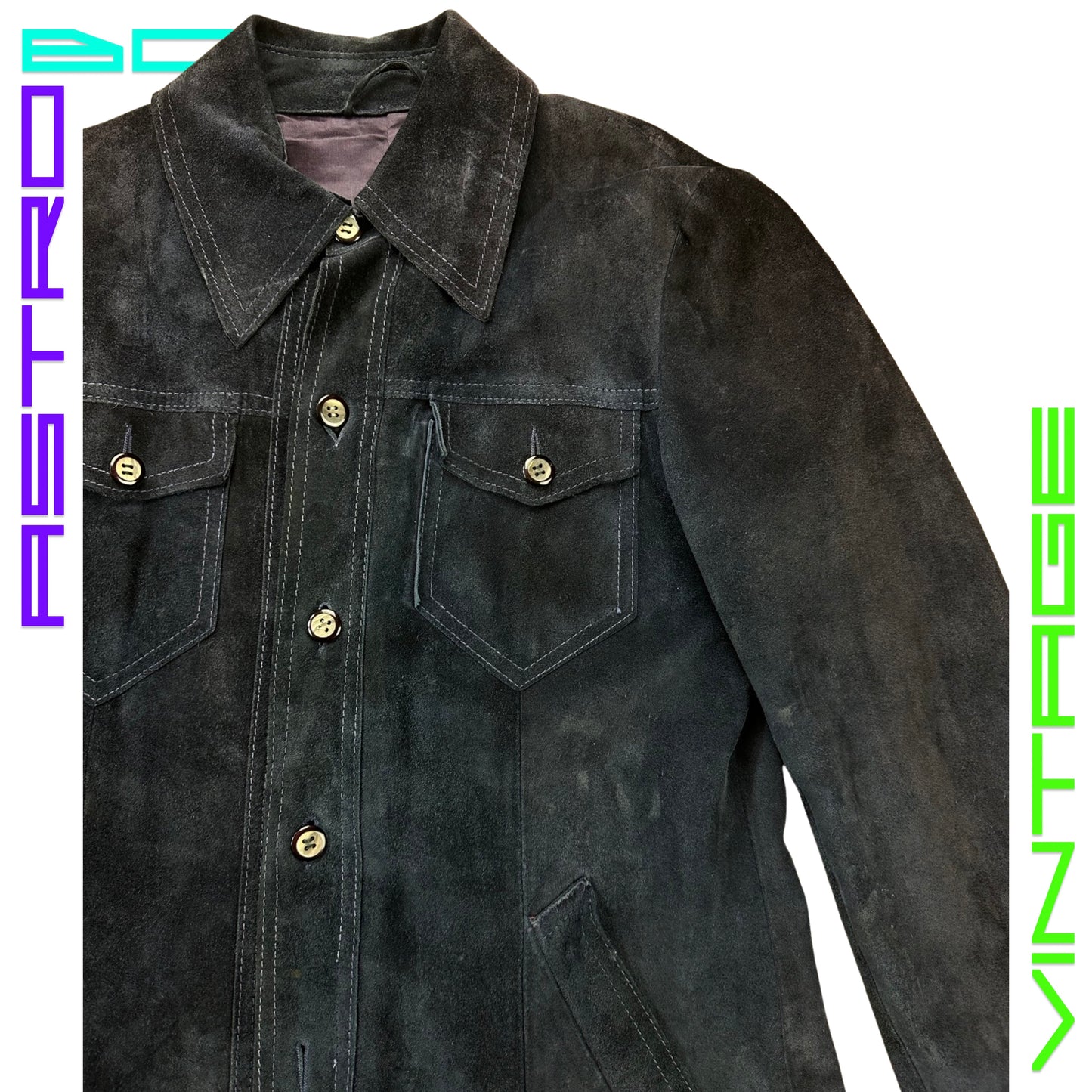 70s STYLE SUEDE LEATHER JACKET _ BLUE _ MEDIUM