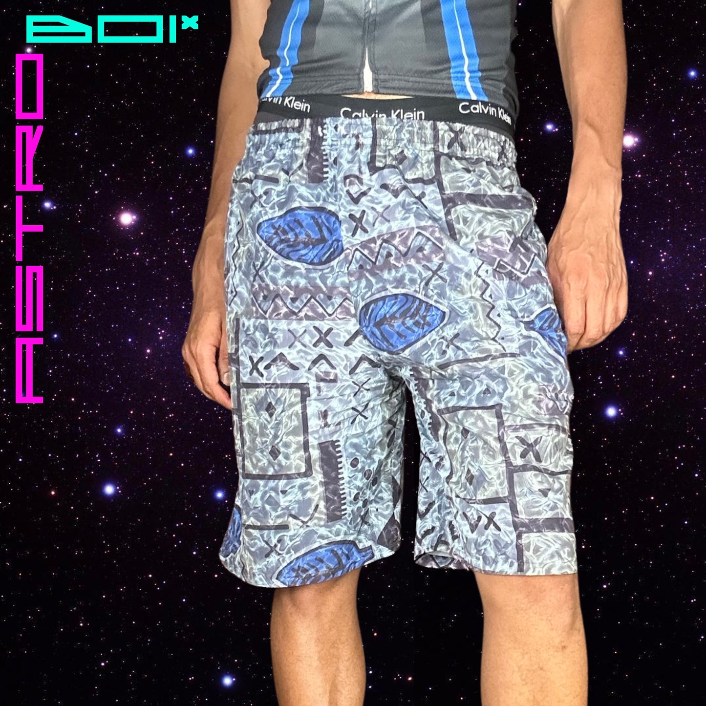 VINTAGE 90s WATER MOTIF NYLON SHORTS