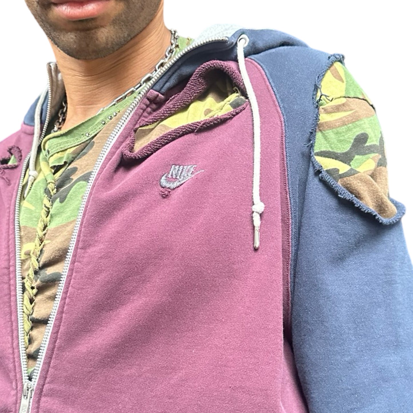 ASTROBOI* Nike Maroon Deconstructed Zip Up Hoodie - XL