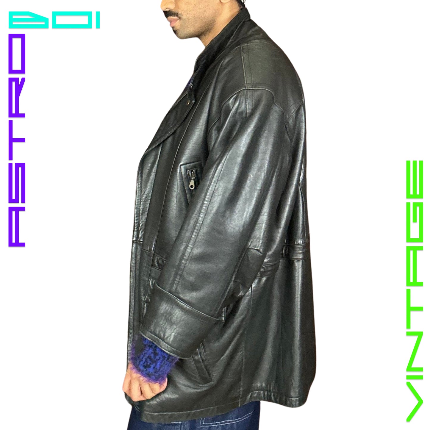 VINTAGE 90s RADIUS BLACK LEATHER JACKET_ XXL