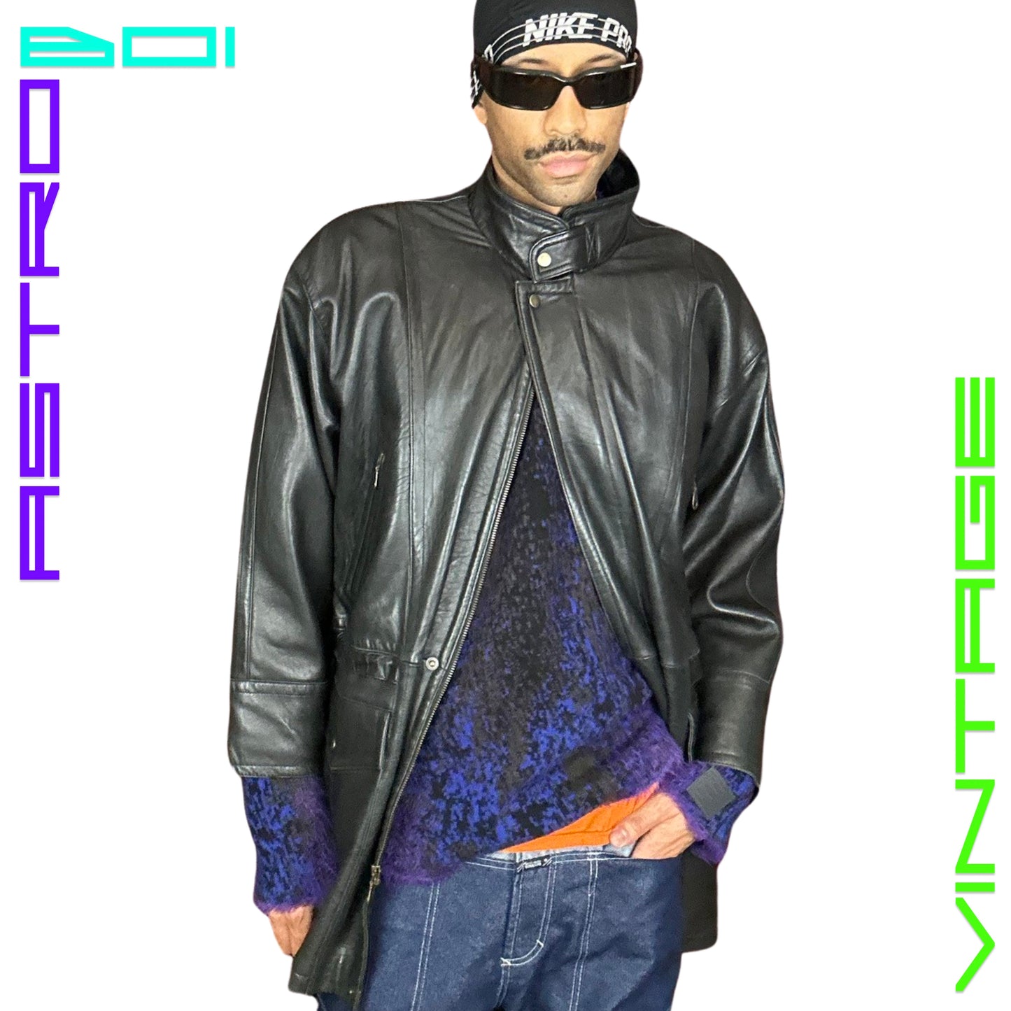 VINTAGE 90s RADIUS BLACK LEATHER JACKET_ XXL