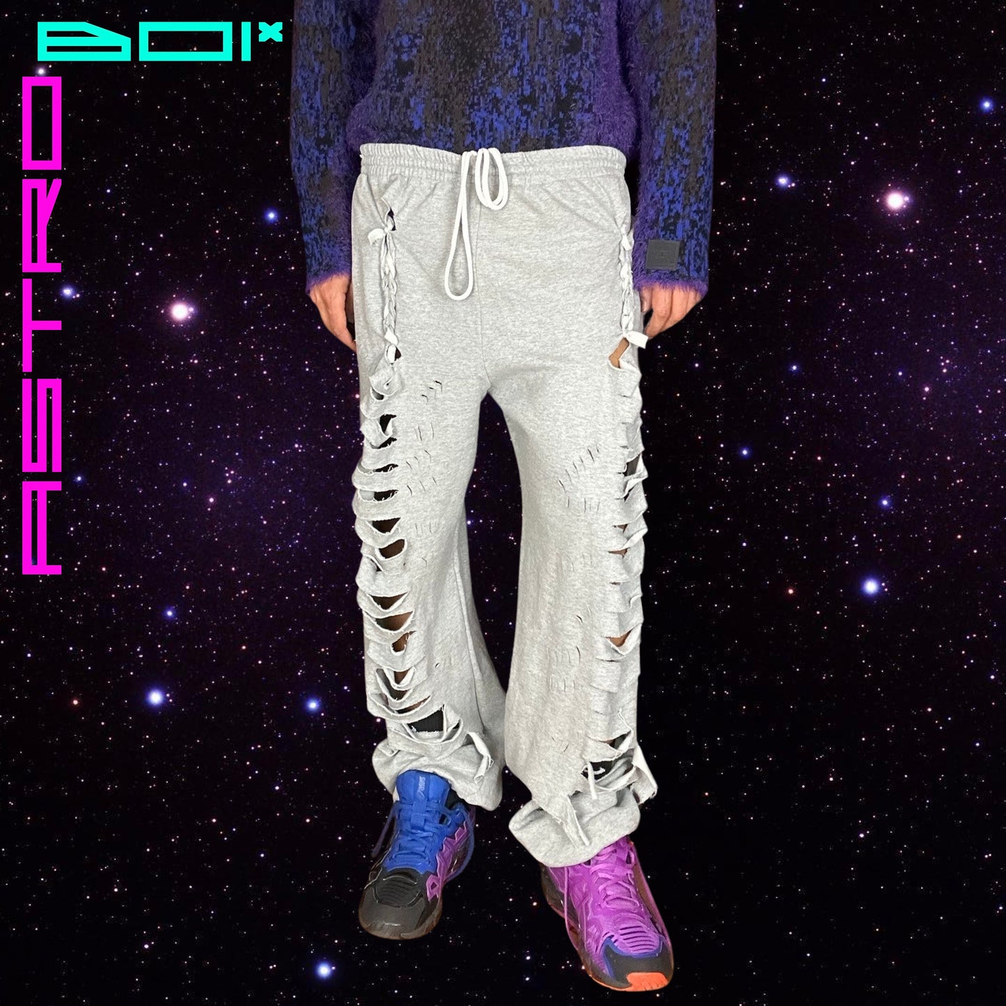 ASTROBOI* GREY TATTERED BAGGY SWEATPANTS_3XL