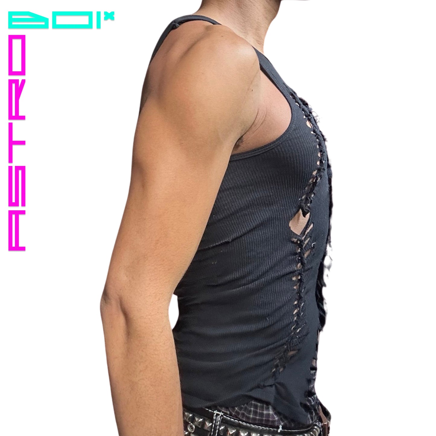 ASTROBOI* 'DISSECT' BLACK BRAIDED TANK TOP _ MEDIUM
