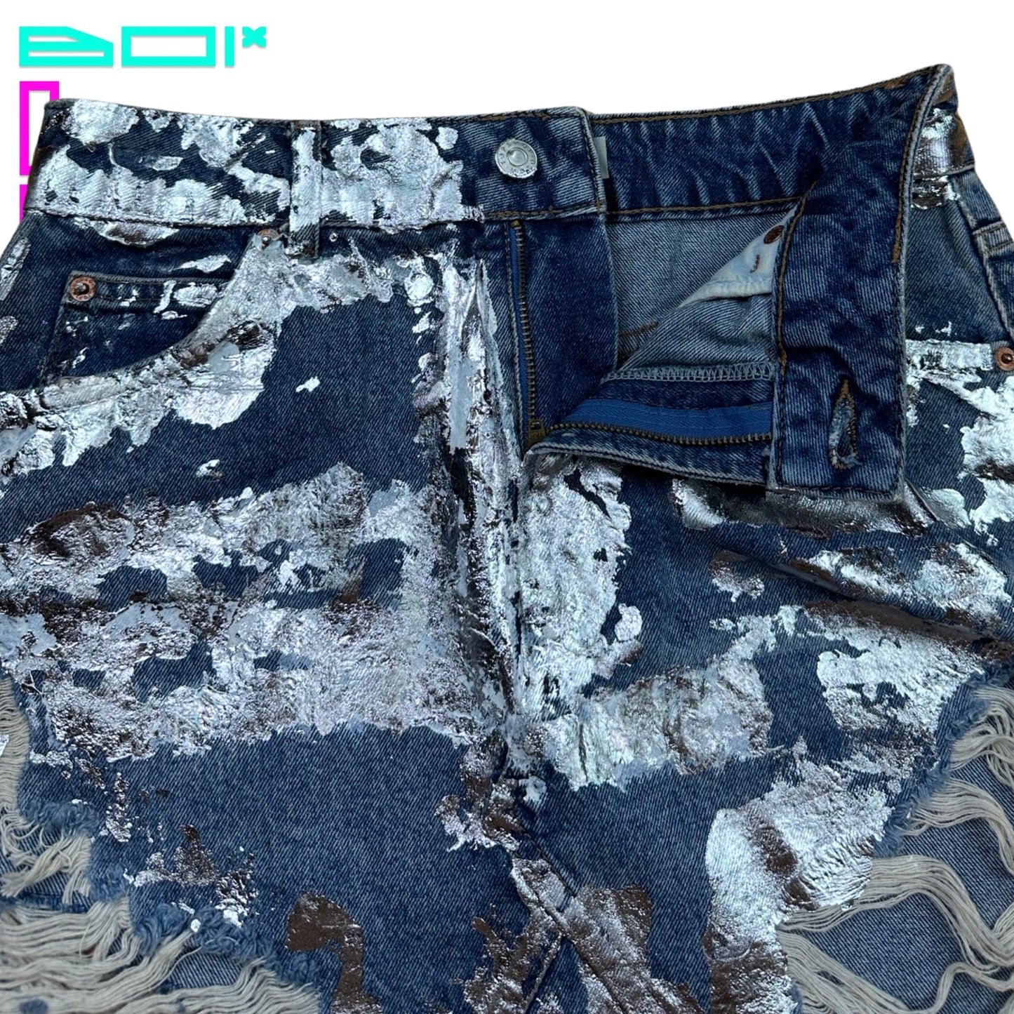 ASTROBOI* CUSTOMIZED TOPSHOP METALLIC DENIM SKIRT